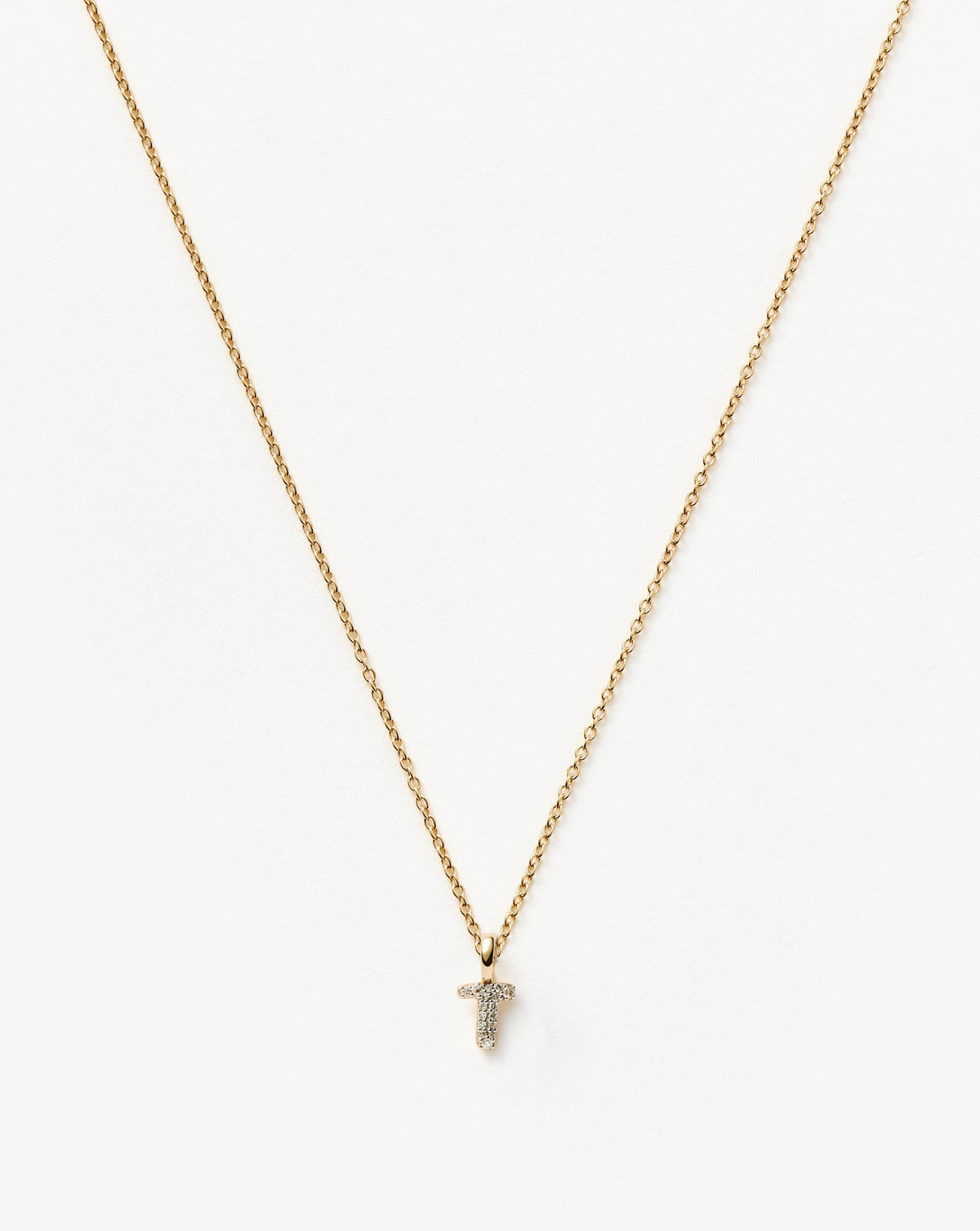 Fine Diamond Initial Mini Pendant Necklace - T | 14k Solid Yellow Gold Plated/Diamond