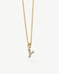 Fine Diamond Initial Mini Pendant Necklace - Y | 14k Solid Yellow Gold Plated/Diamond