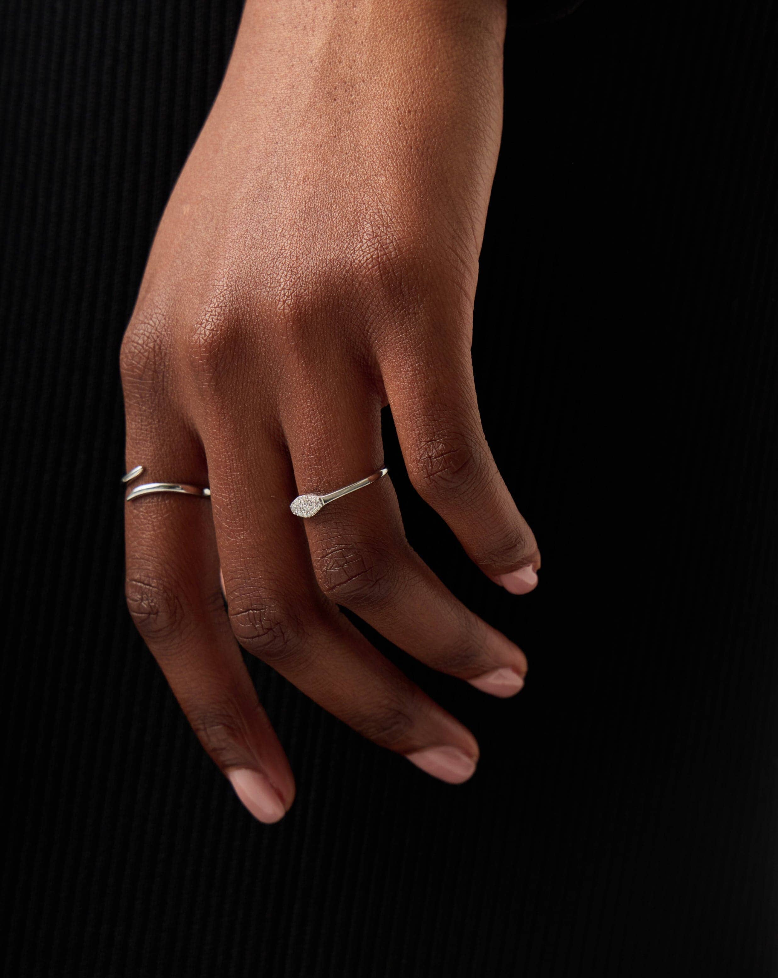 Fine Diamond Signet Ring | 14k Solid White Gold/Diamond