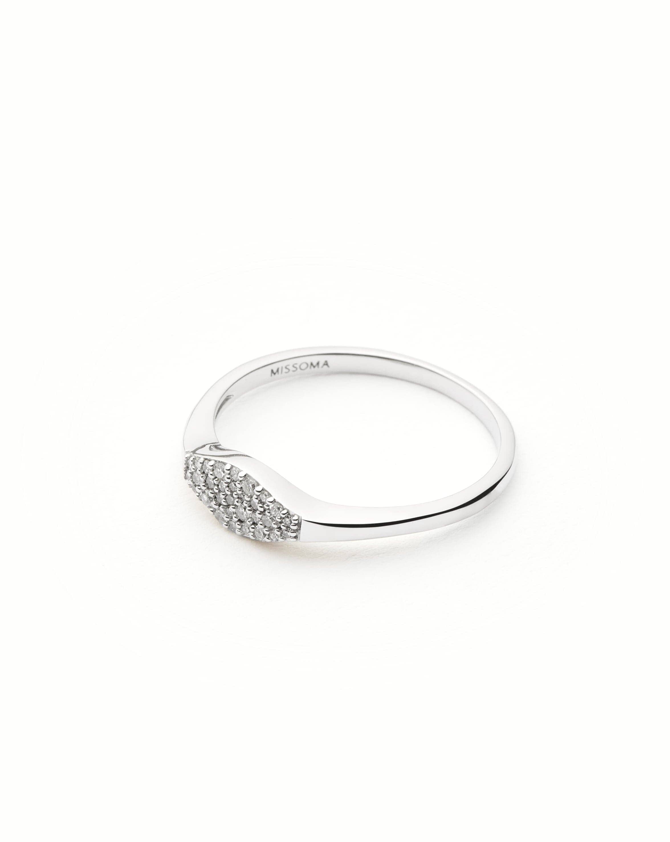 Fine Diamond Signet Ring | 14k Solid White Gold/Diamond