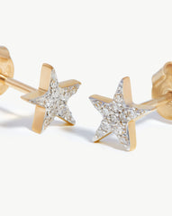 Fine Diamond Small Star Stud Earrings | 14k Solid Gold/Diamond