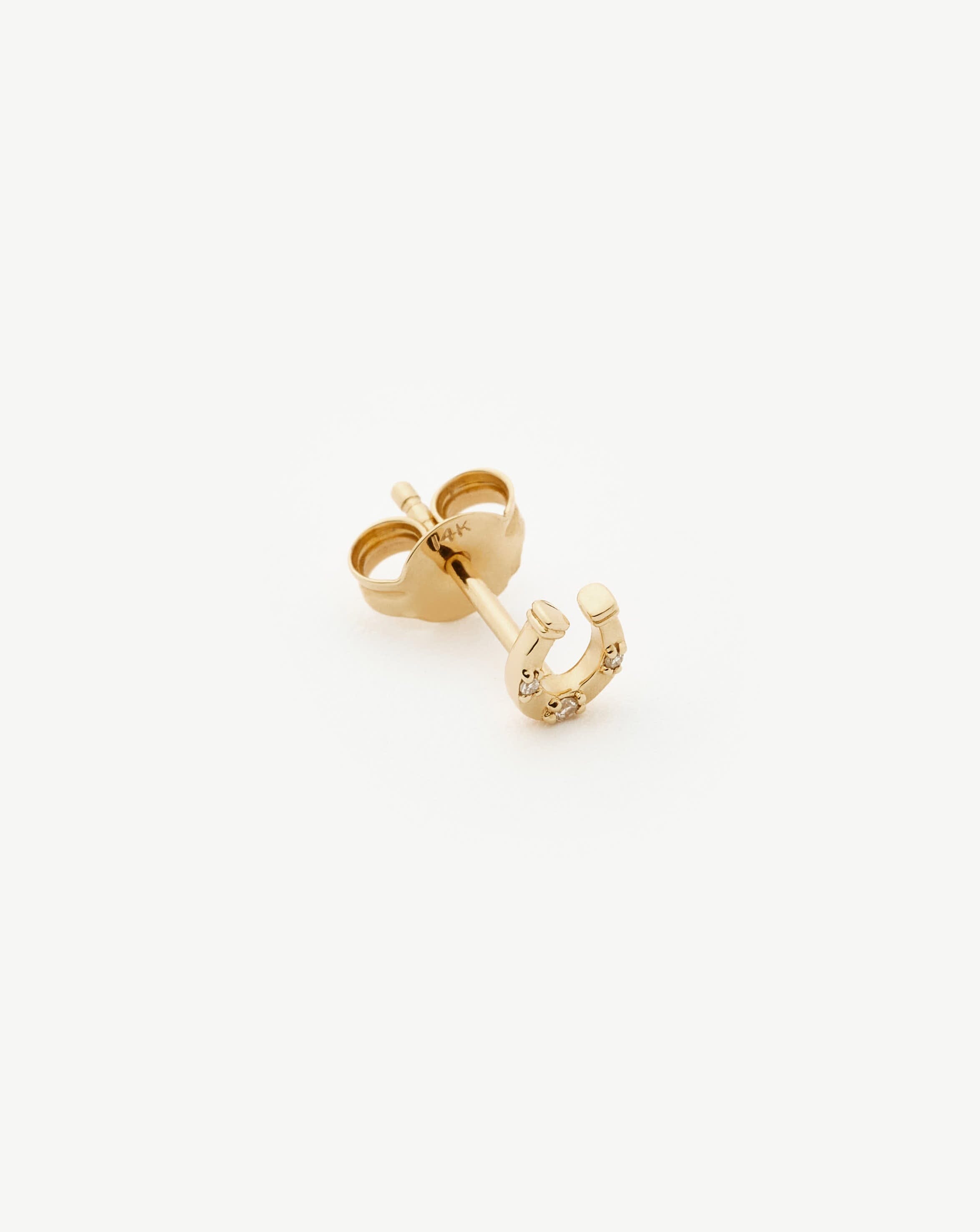 Fine Horseshoe Single Stud Earring | 14k Solid Gold/Diamond