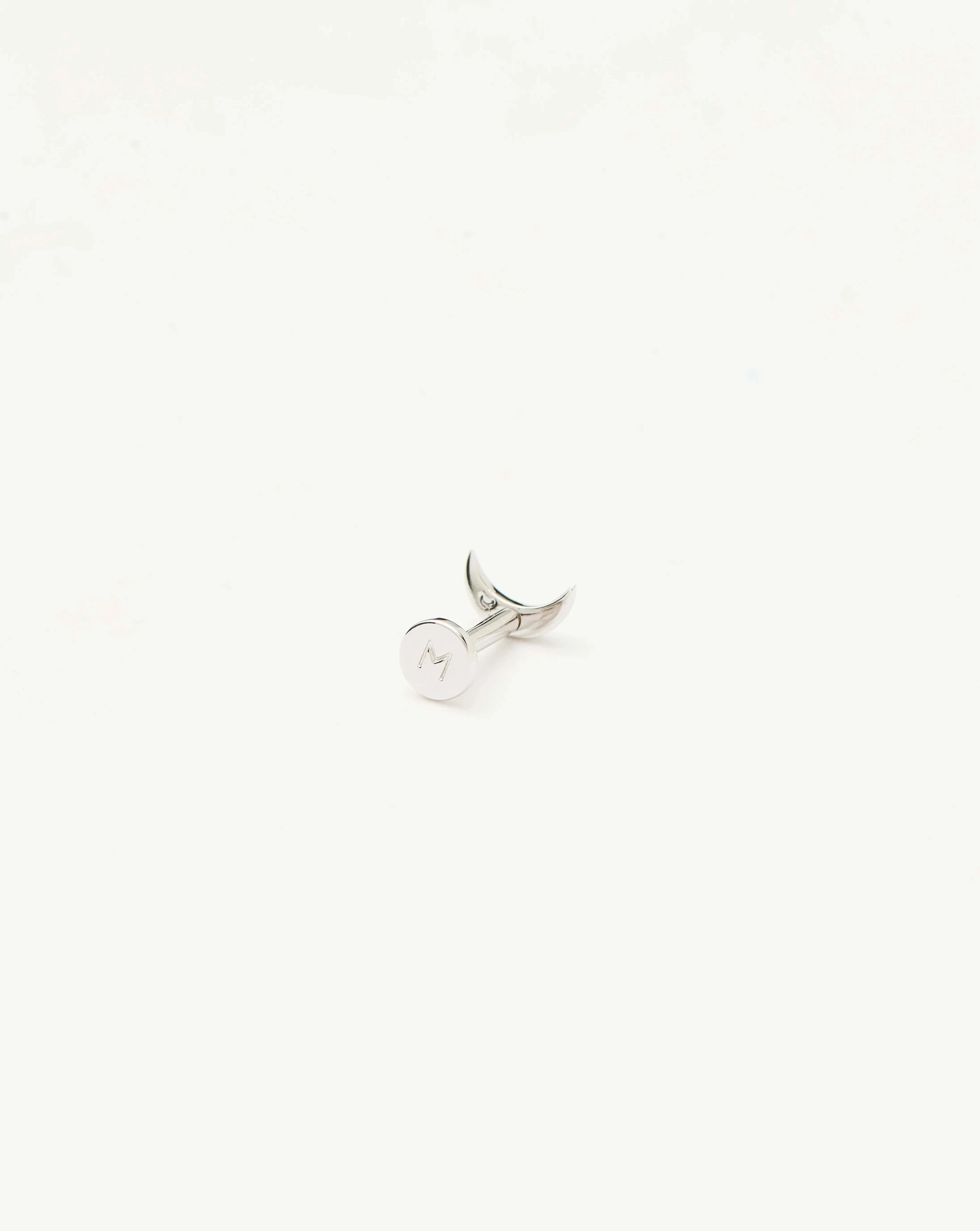 Fine Moon Flat Back Stud Earring | 14k White Gold