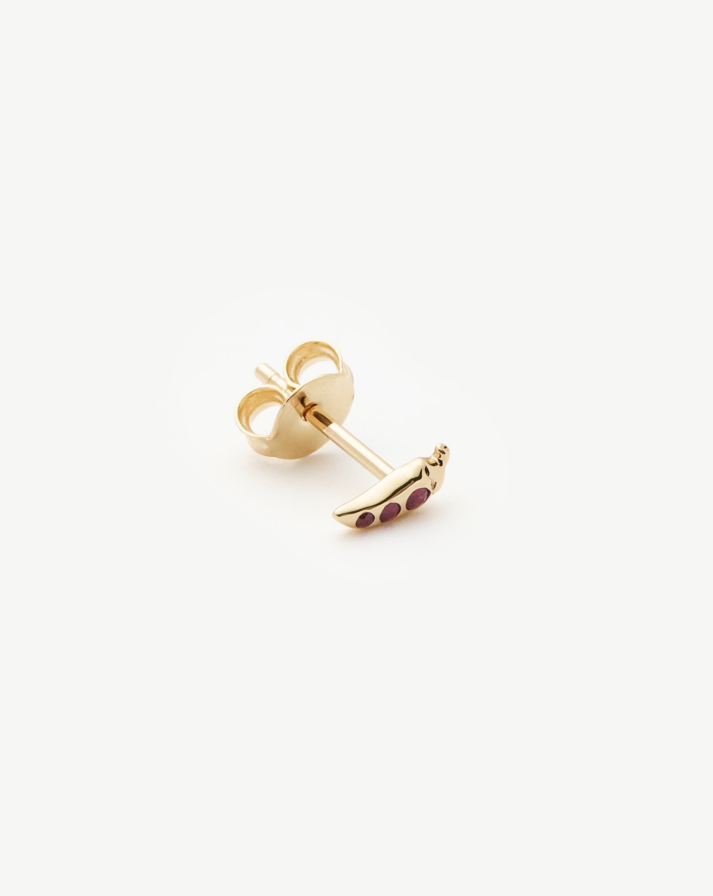 Fine Ruby Chilli Single Stud Earring | 14k Solid Gold/Ruby