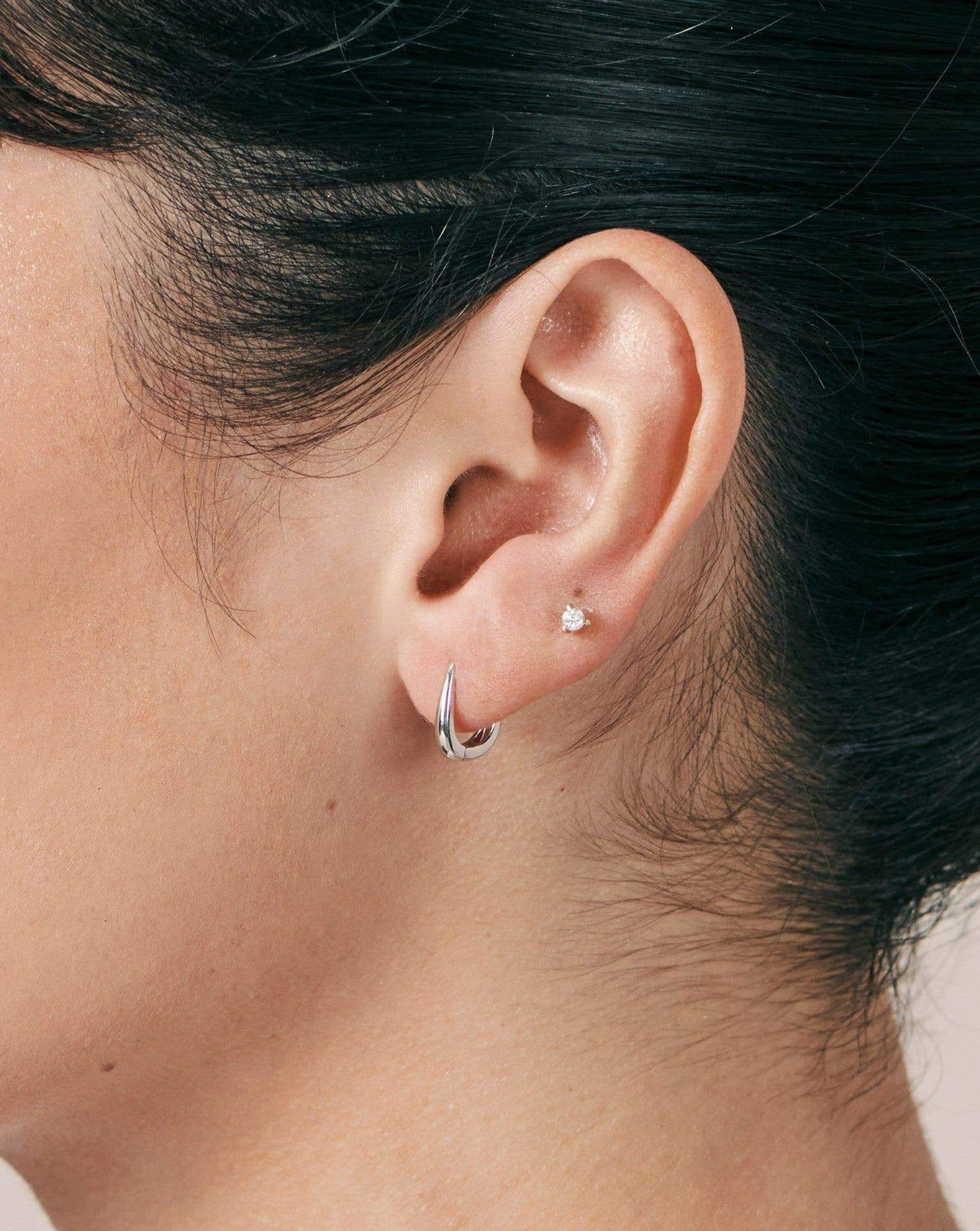 Fine Small Single Solitaire Diamond Stud Earring | 14k White Gold/Diamond