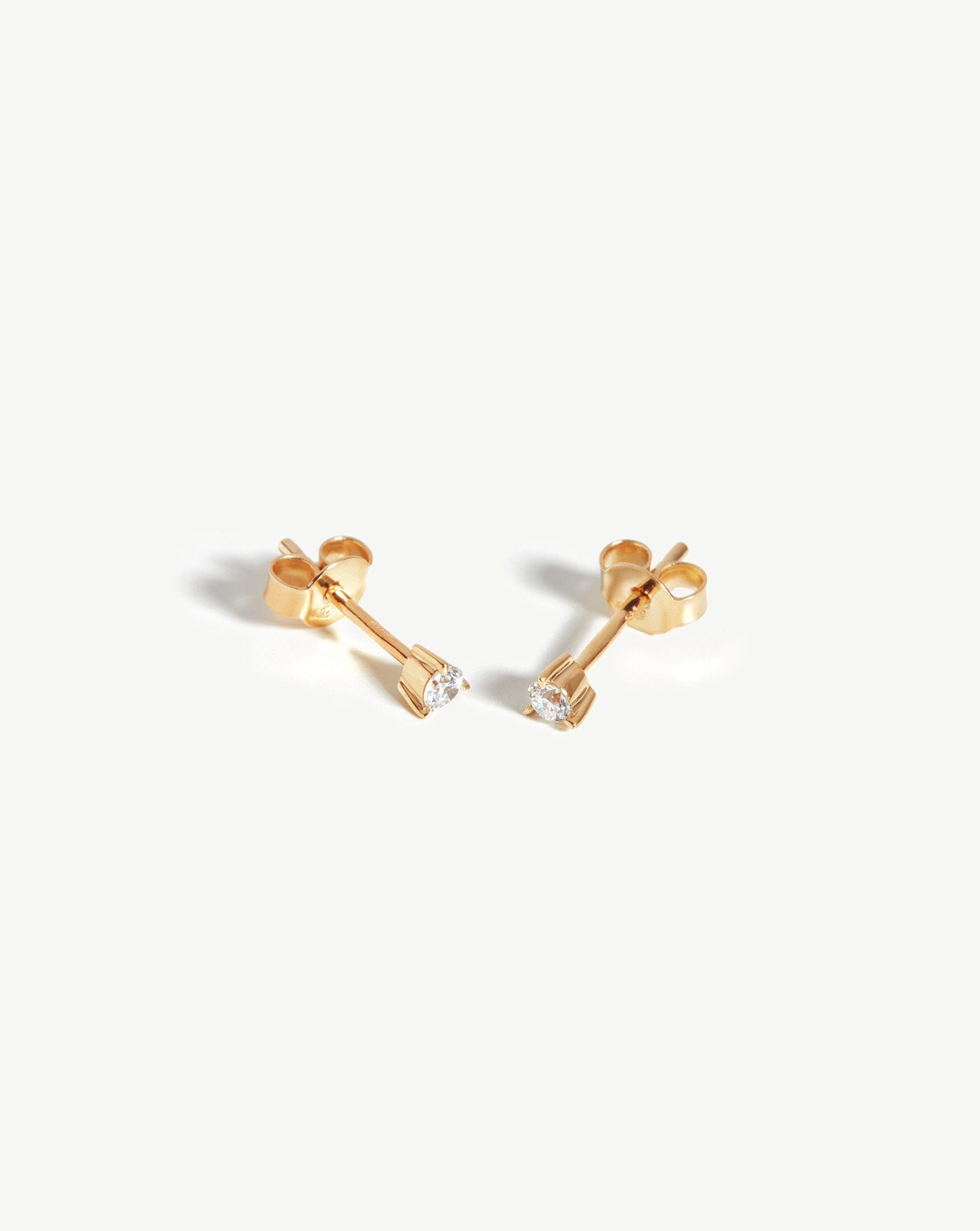 Fine Small Solitaire Diamond Stud Earrings | 14k Solid Gold