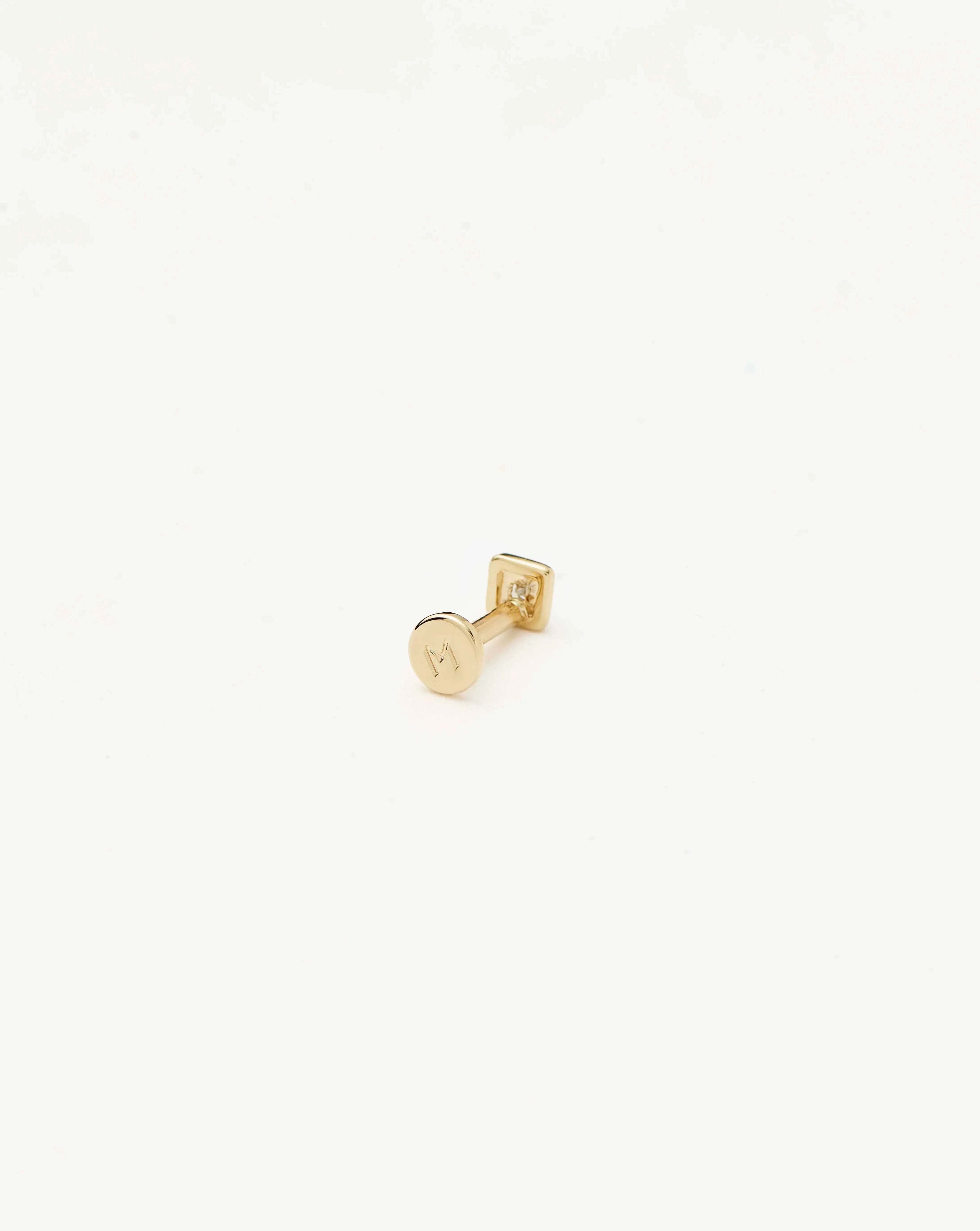 Fine Square Solitaire Flat Back Stud Earring | 14k Yellow Gold/Diamond