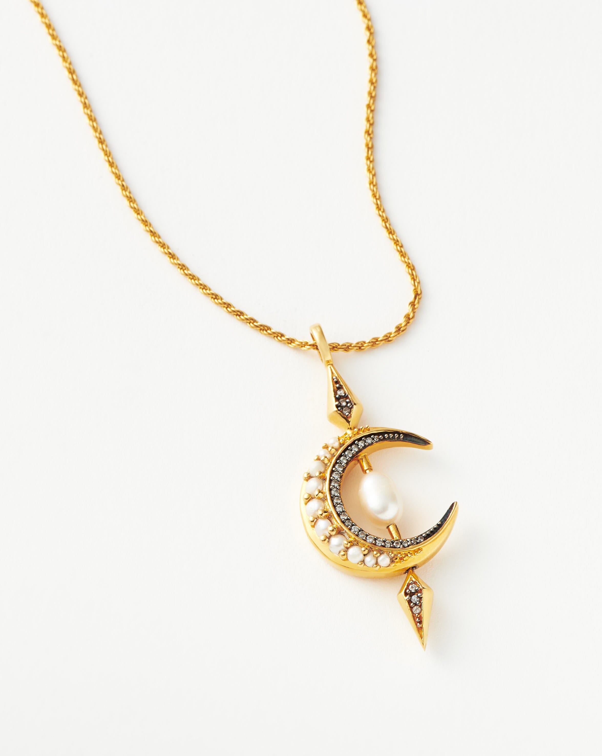Harris Reed Crescent Moon Pearl Necklace | 18k Gold Vermeil/Pearl