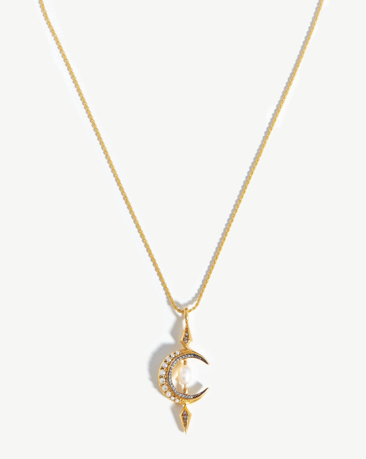 Harris Reed Crescent Moon Pearl Necklace | 18k Gold Vermeil/Pearl