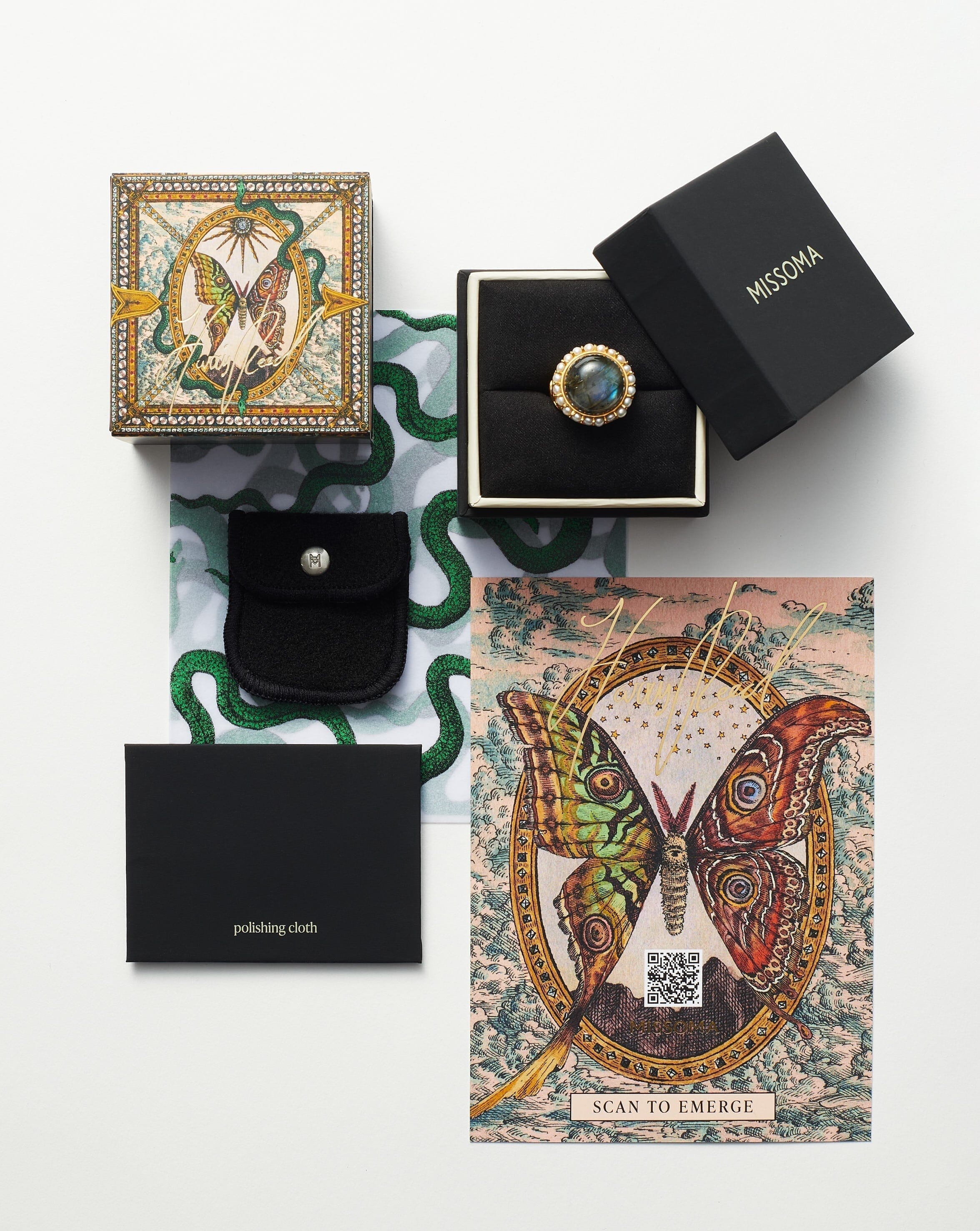 Harris Reed Fine Celestial Ring | 14k Solid Gold/Rainbow Moonstone & Diamond