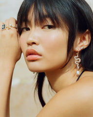 Harris Reed Fine Serpent Drop Earrings | 14k Solid Gold/Pearl & Diamond