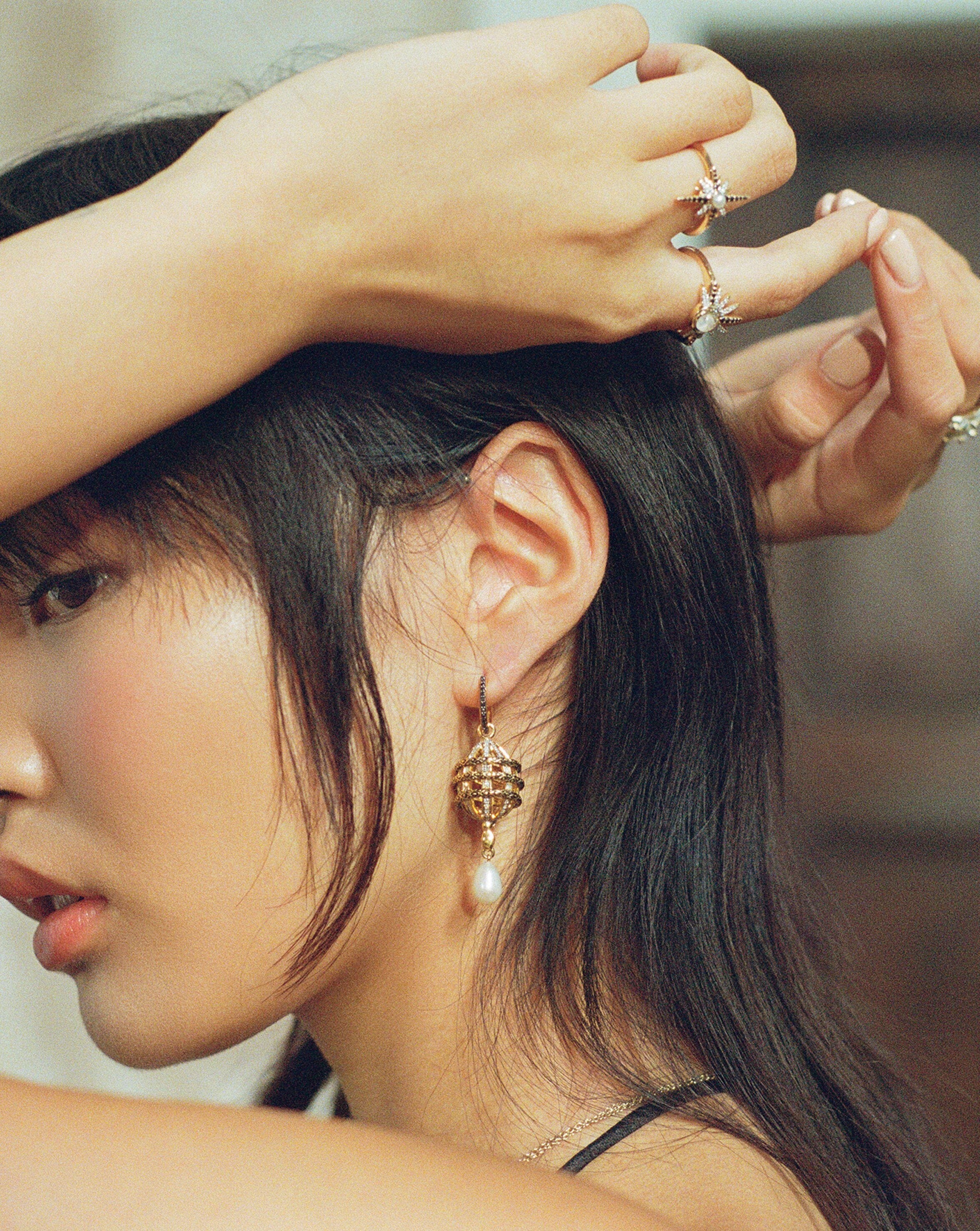 Harris Reed Fine Uncaged Drop Earrings | 14k Solid Gold/Pearl & Diamond