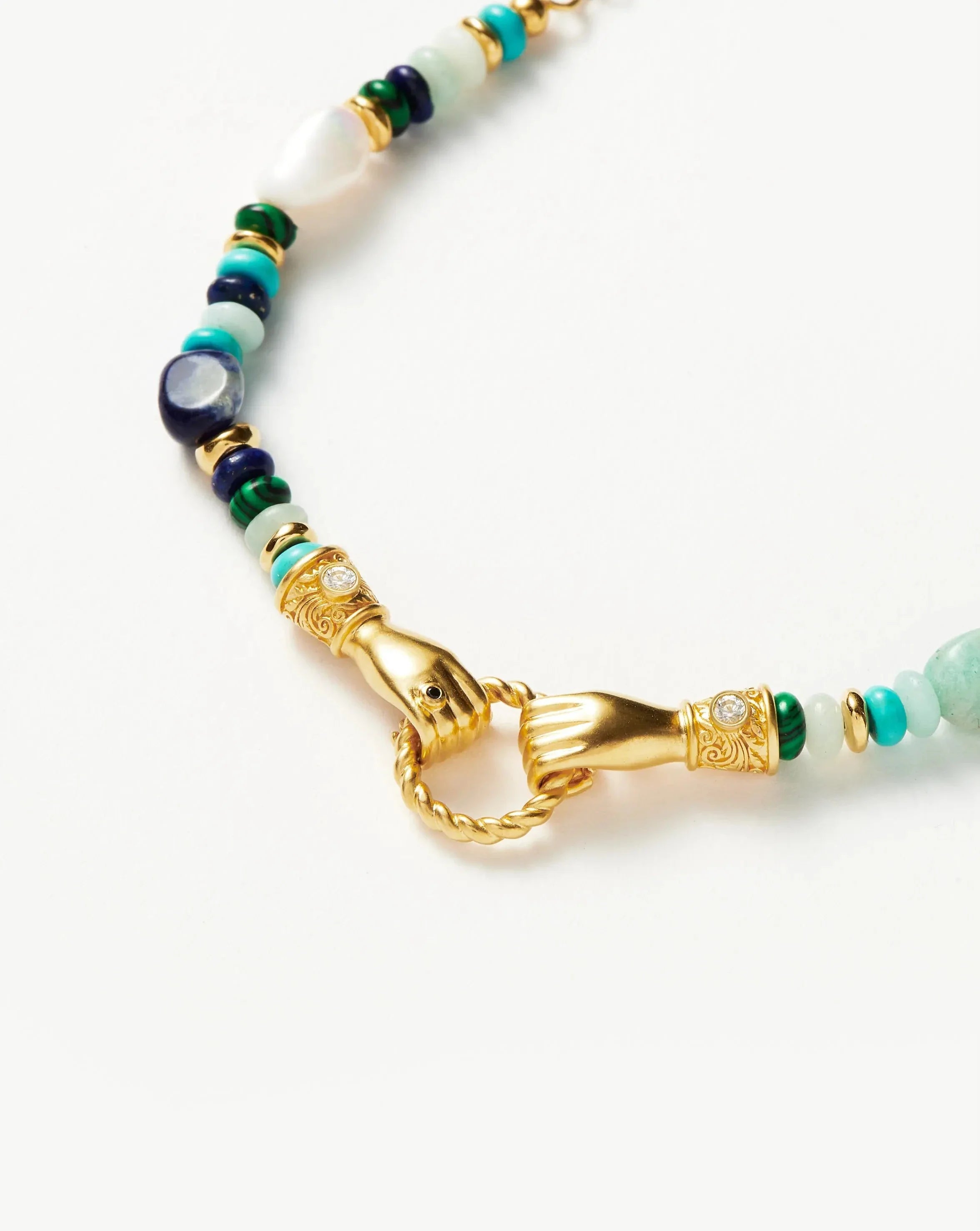 Harris Reed In Good Hands Beaded Gemstone Bracelet | 18k Gold Plated/Turquoise, Lapis & Pearl