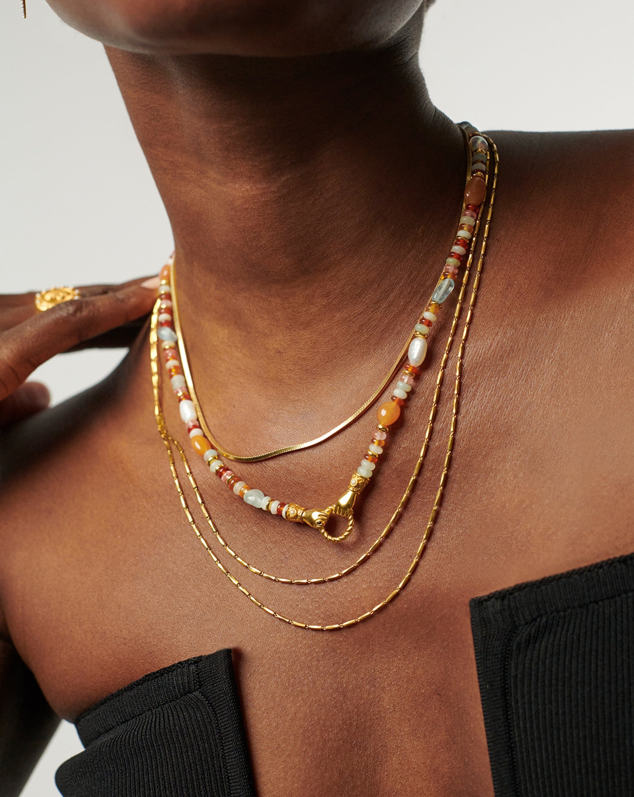 Harris Reed In Good Hands Beaded Gemstone Necklace | 18k Gold Plated/Multi Gemstone & Pearl