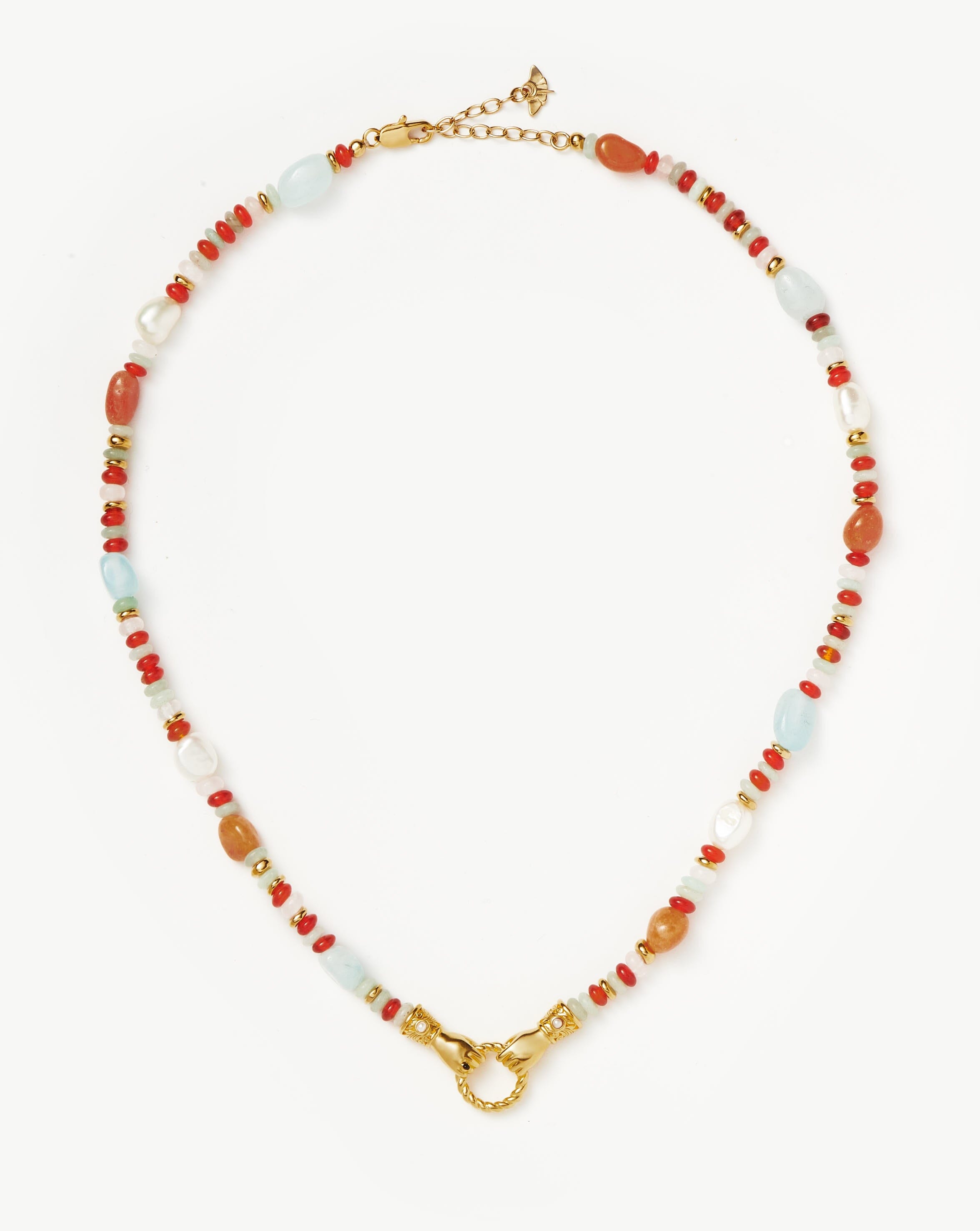 Harris Reed In Good Hands Beaded Gemstone Necklace | 18k Gold Plated/Multi Gemstone & Pearl