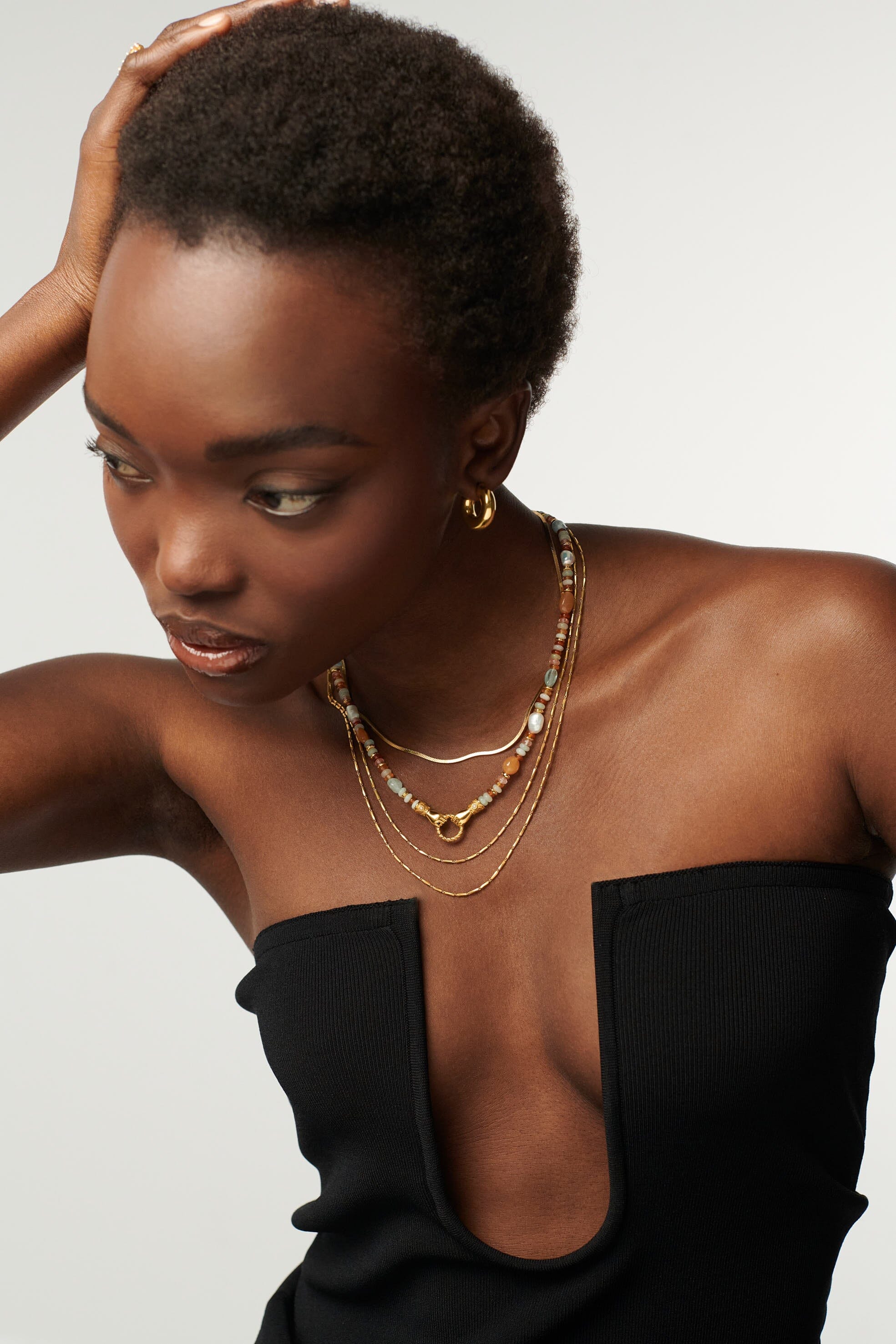 Harris Reed In Good Hands Beaded Gemstone Necklace | 18k Gold Plated/Multi Gemstone & Pearl