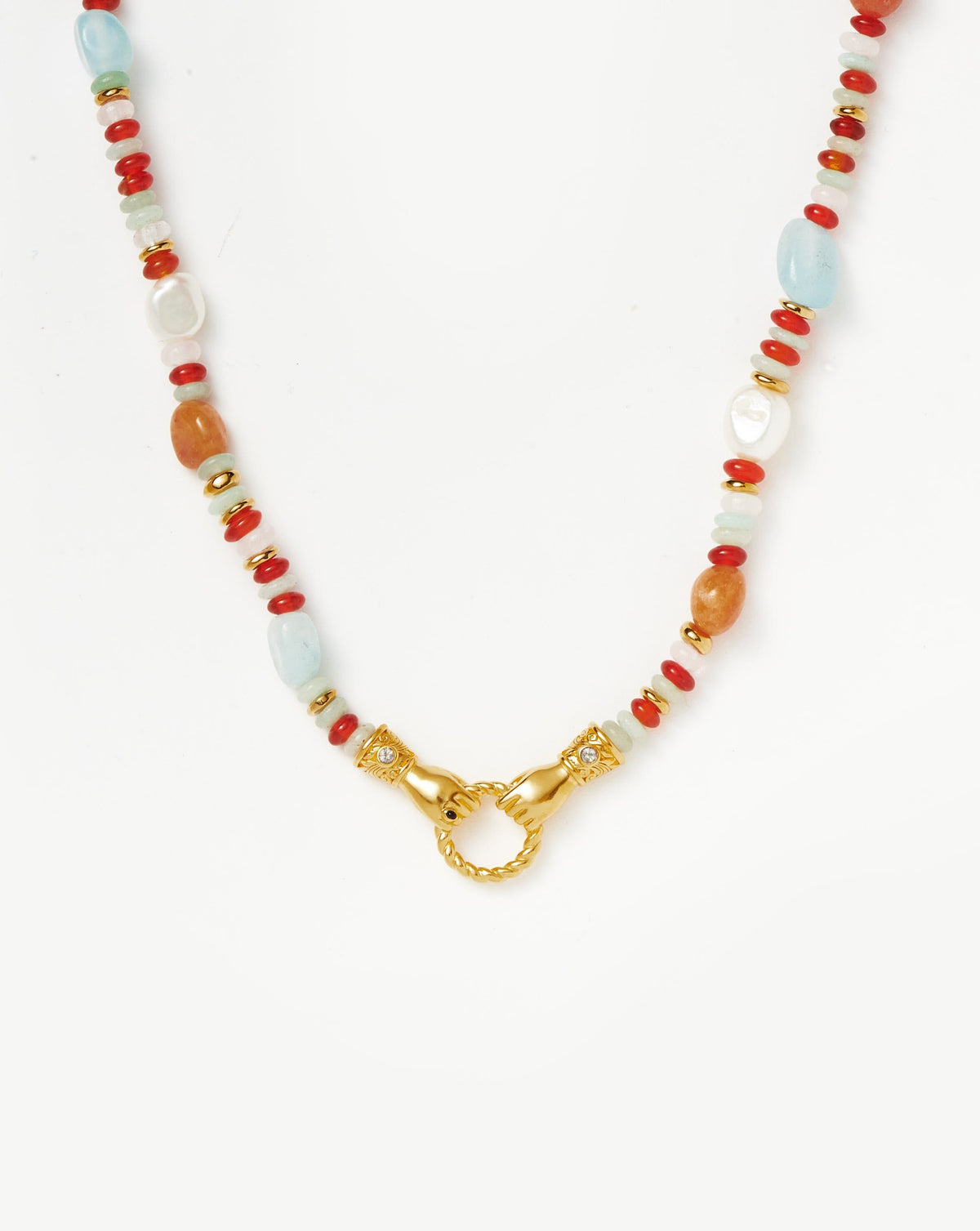 Harris Reed In Good Hands Beaded Gemstone Necklace | 18k Gold Plated/Multi Gemstone & Pearl