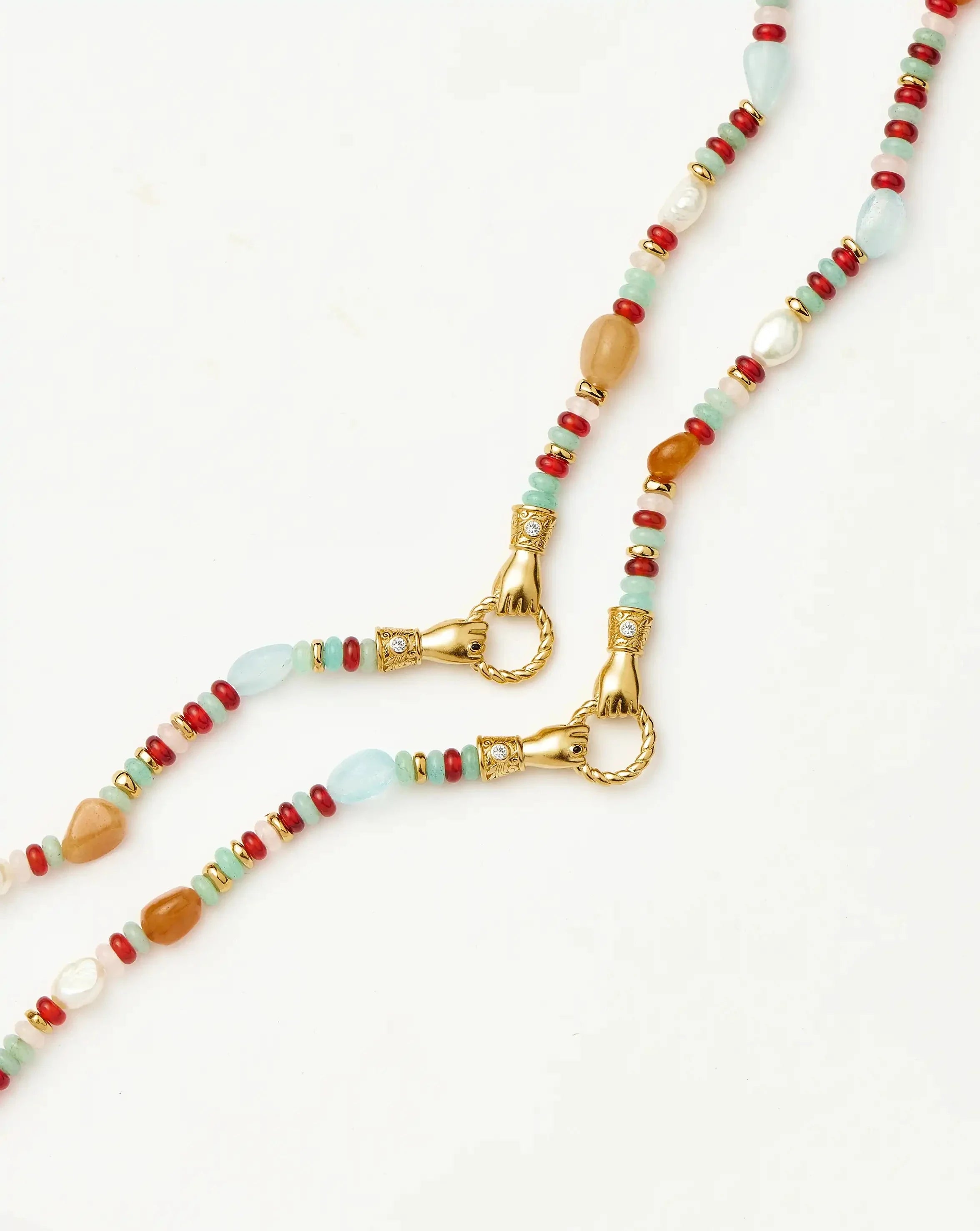 Harris Reed In Good Hands Beaded Gemstone Necklace | 18k Gold Plated/Multi Gemstone & Pearl