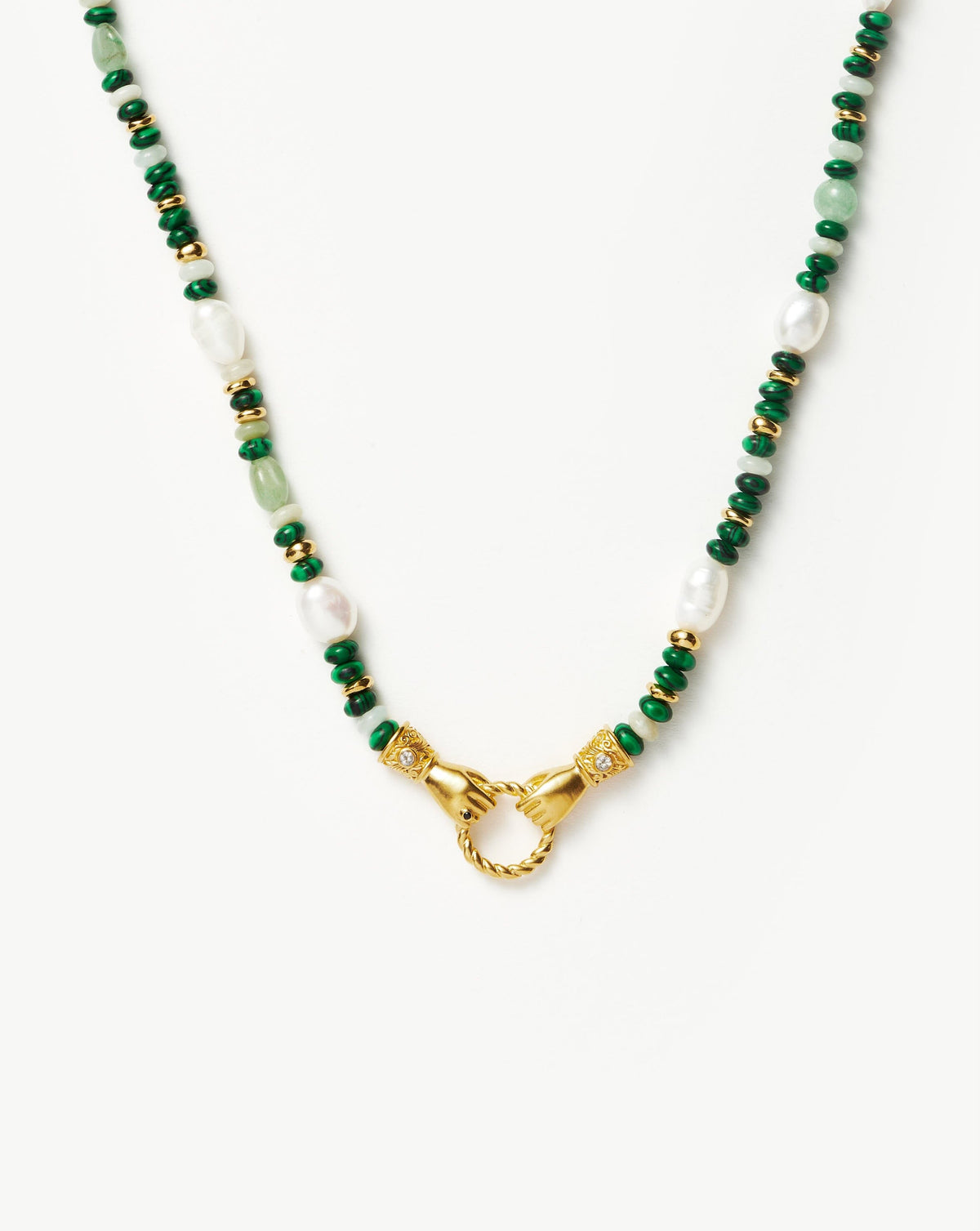 Harris Reed In Good Hands Beaded Gemstone Necklace | 18k Gold Plated/Multi Green Gemstone & Pearl