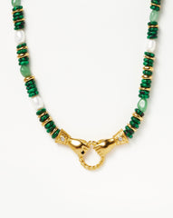 Harris Reed In Good Hands Chunky Beaded Gemstone Necklace | 18k Gold Plated/Multi Green Gemstone & Pearl