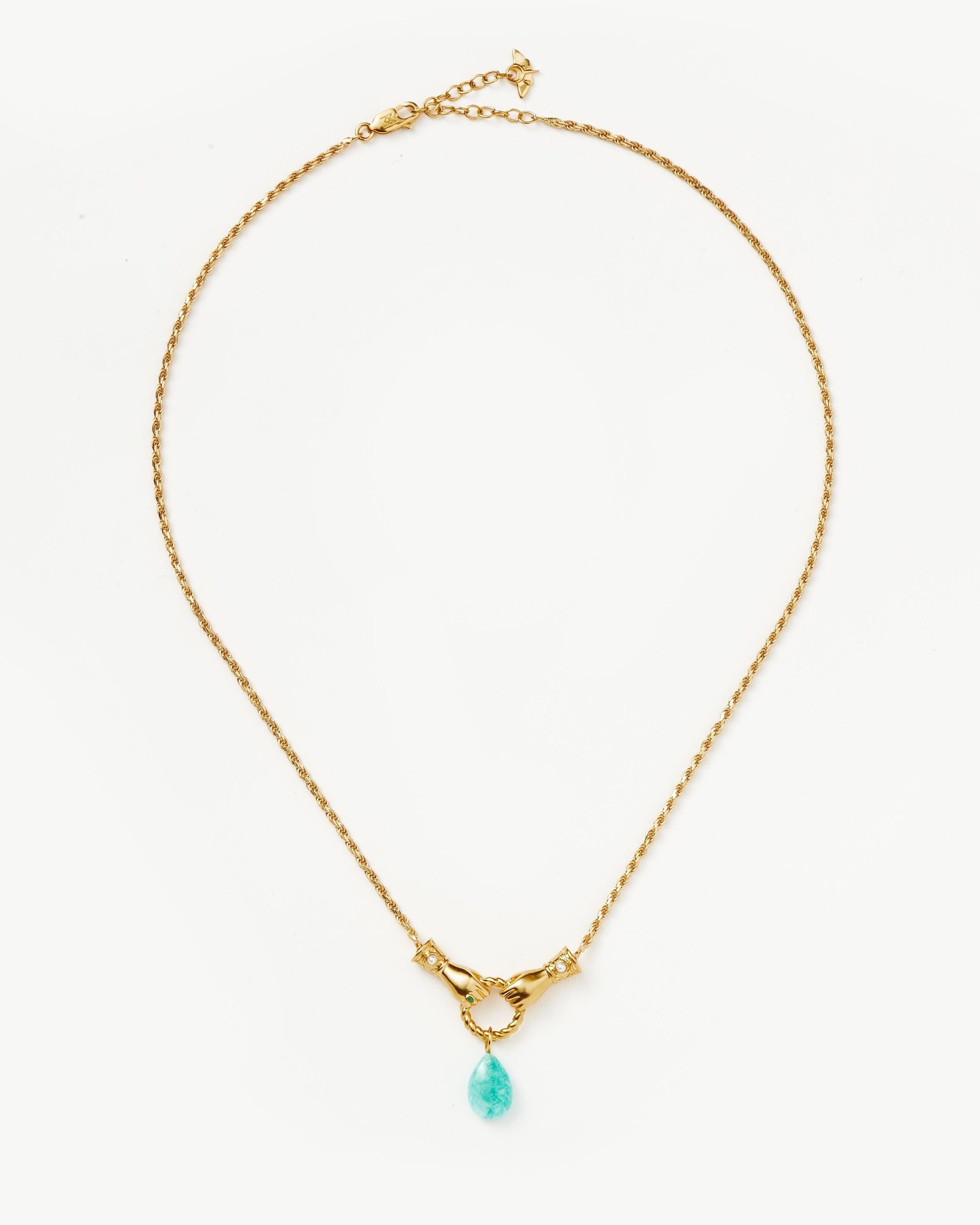 Harris Reed In Good Hands Drop Pendant Necklace | 18k Gold Plated/Amazonite & Pearl