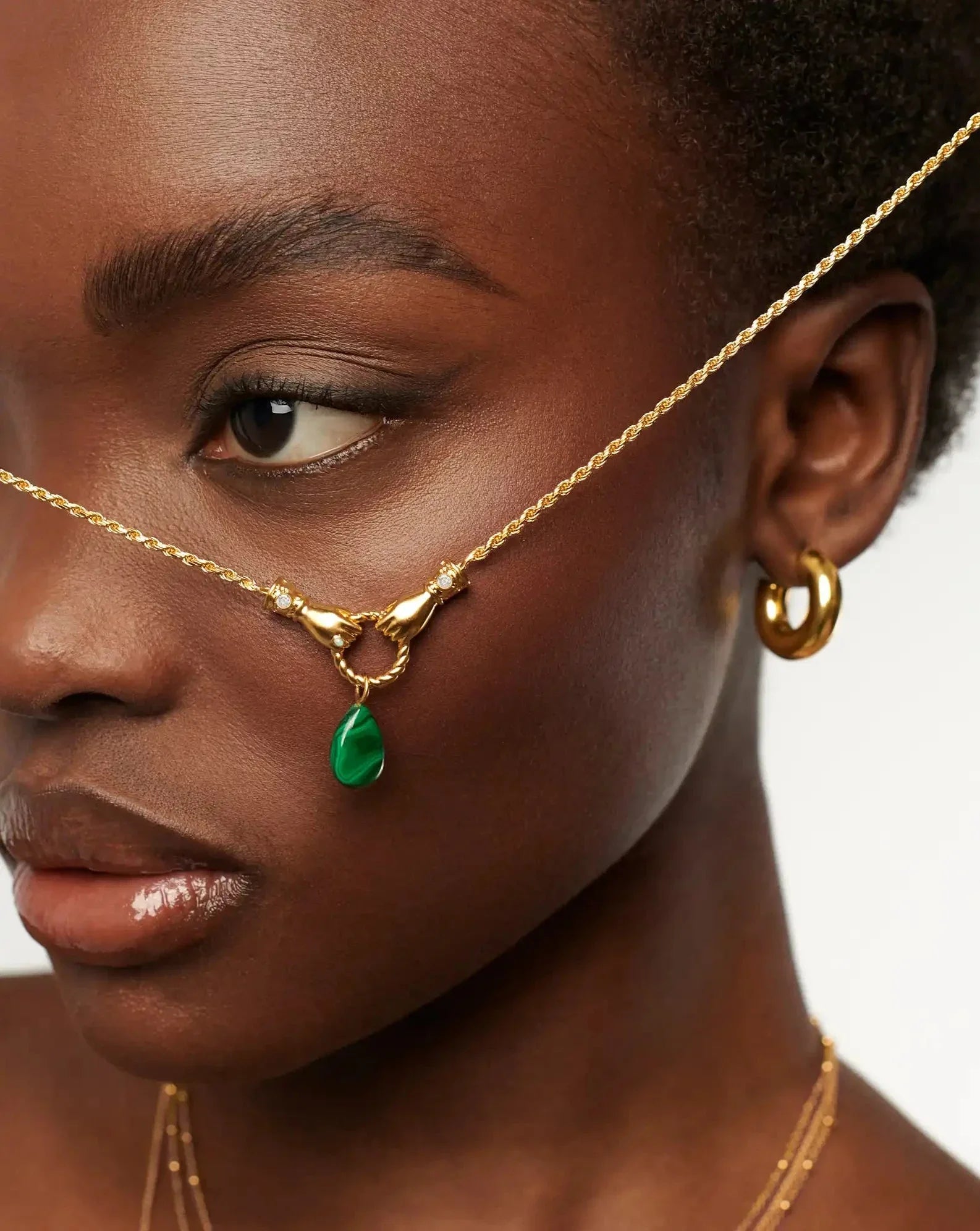 Harris Reed In Good Hands Drop Pendant Necklace | 18k Gold Plated/Malachite & Pearl