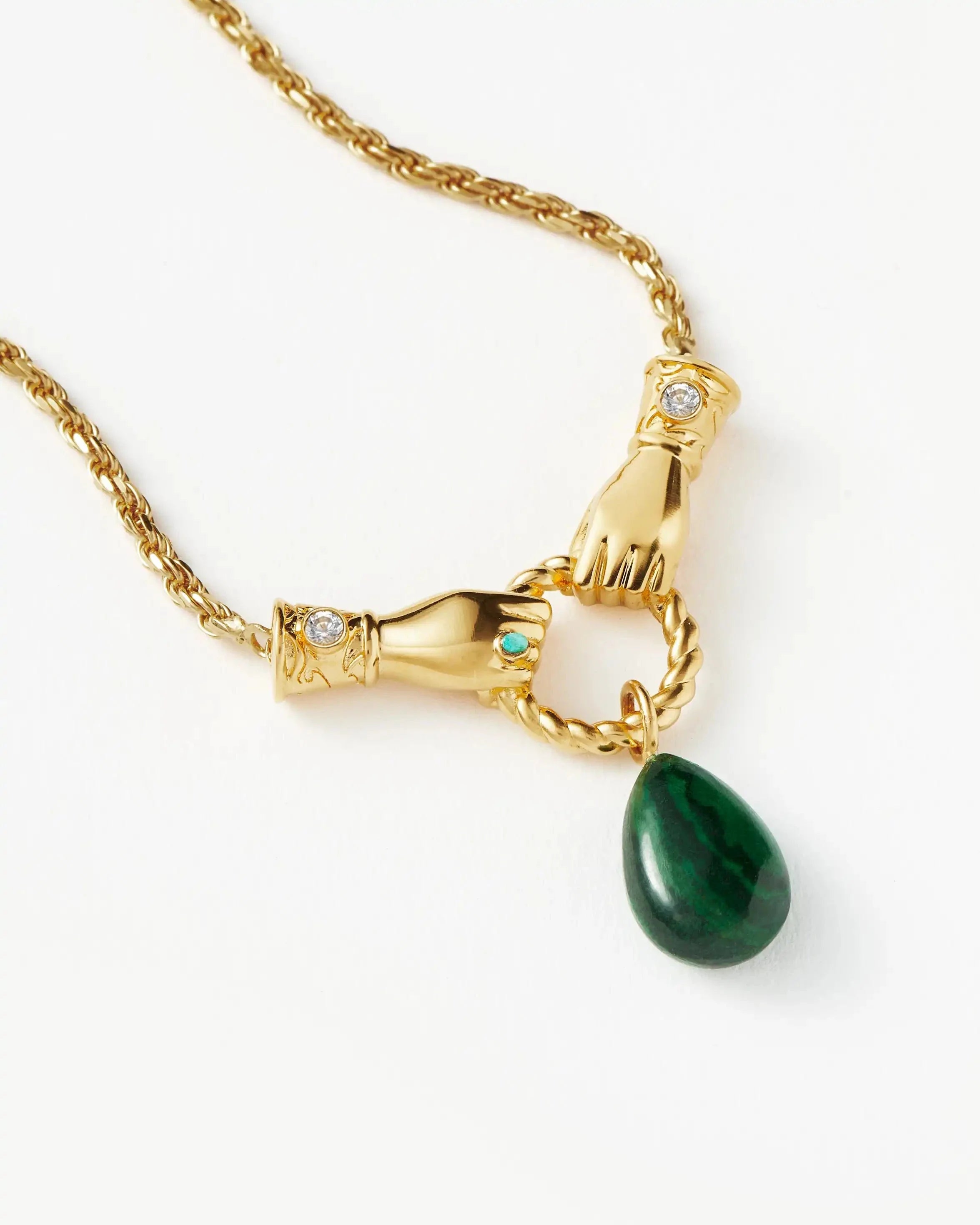Harris Reed In Good Hands Drop Pendant Necklace | 18k Gold Plated/Malachite & Pearl