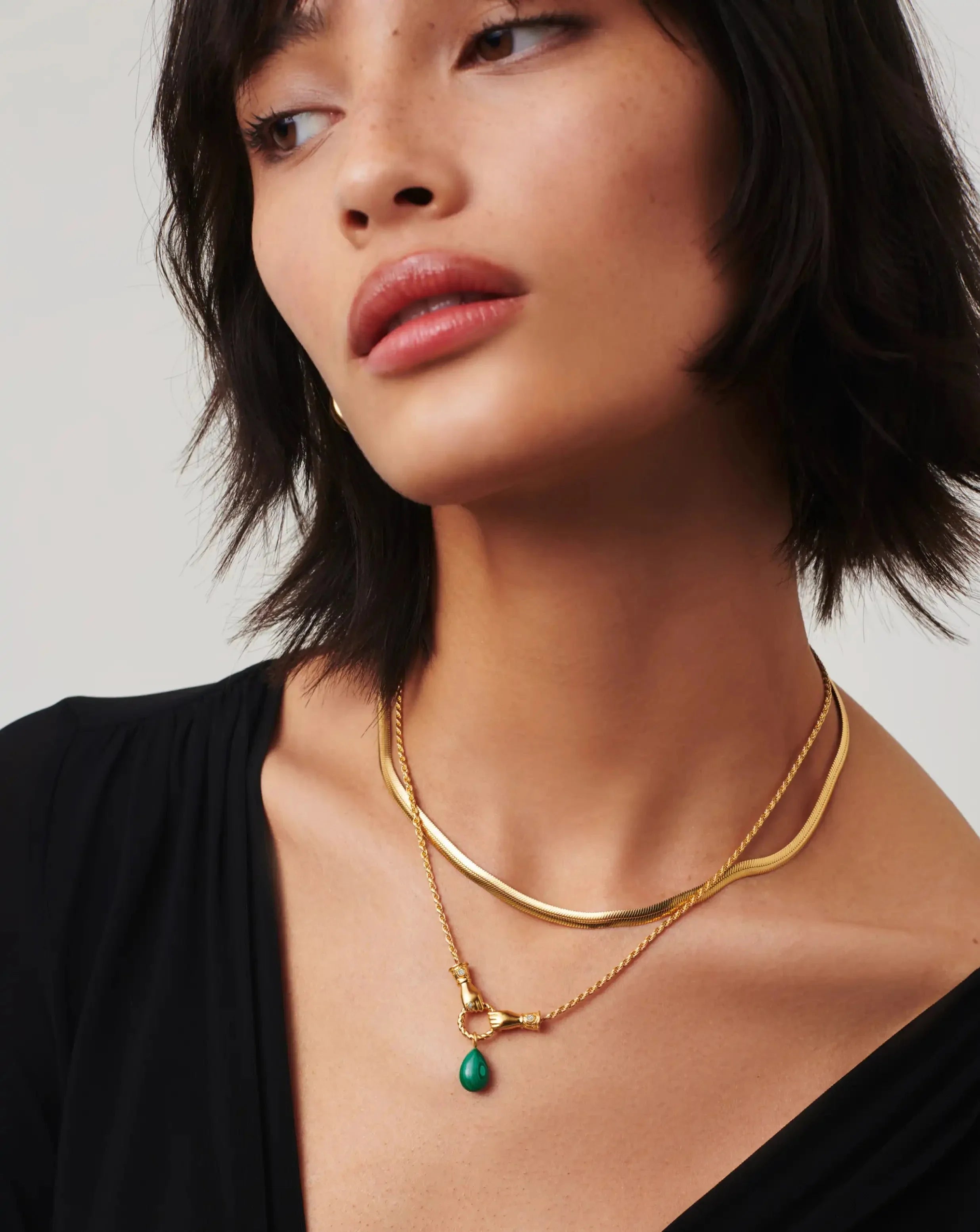 Harris Reed In Good Hands Drop Pendant Necklace | 18k Gold Plated/Malachite & Pearl