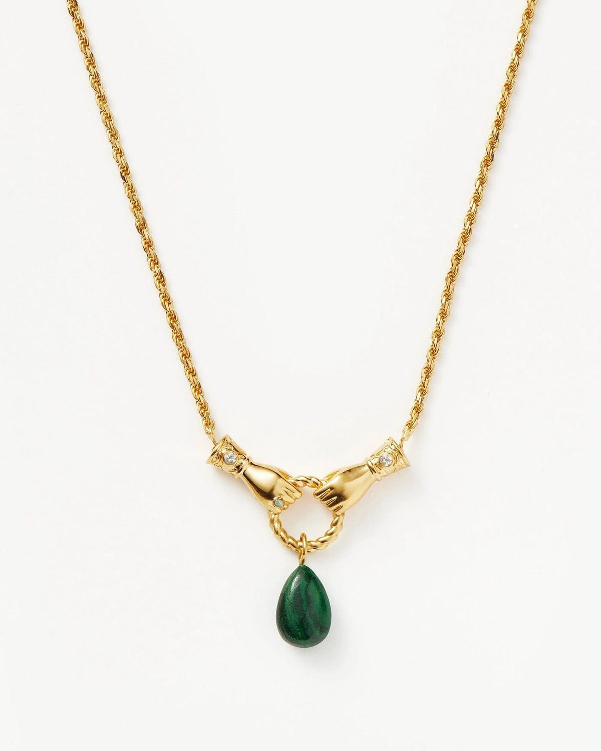 Harris Reed In Good Hands Drop Pendant Necklace | 18k Gold Plated/Malachite & Pearl