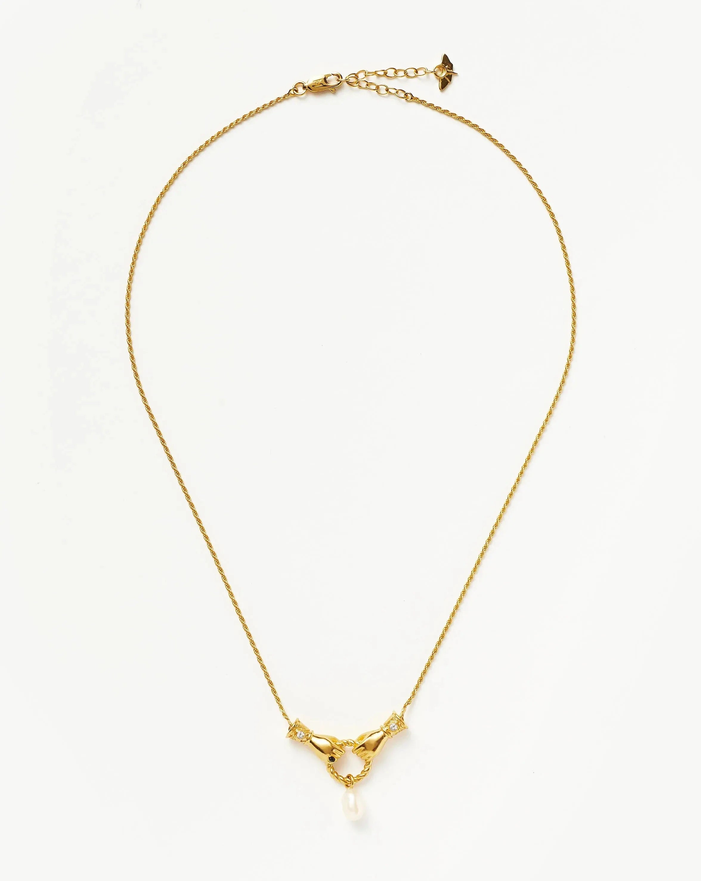 Harris Reed In Good Hands Drop Pendant Necklace | 18k Gold Plated/Pearl & Black Onyx