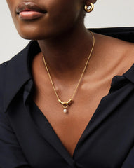 Harris Reed In Good Hands Drop Pendant Necklace | 18k Gold Plated/Pearl & Black Onyx