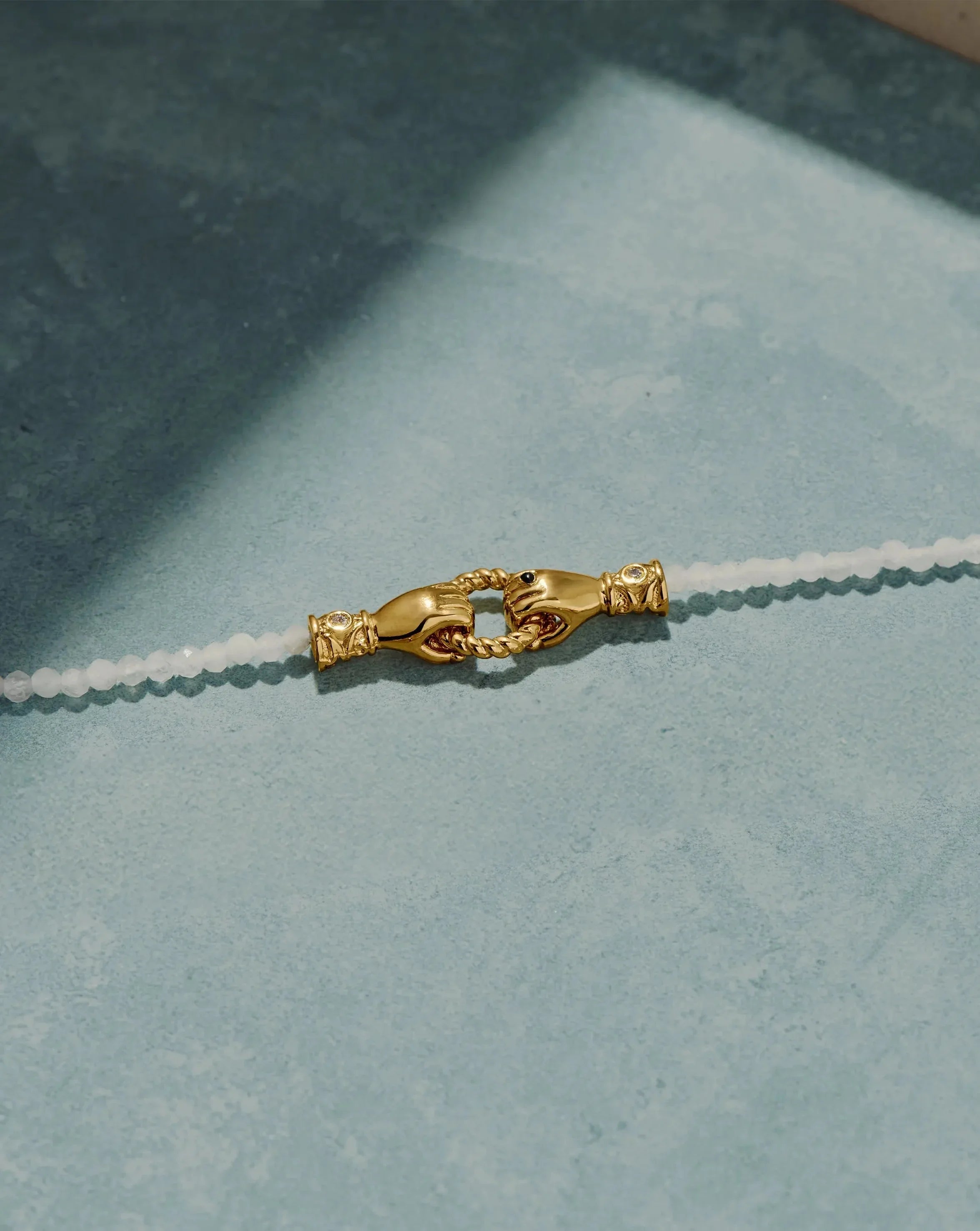 Harris Reed In Good Hands Mini Beaded Gemstone Bracelet | 18k Gold Plated/Rainbow Moonstone