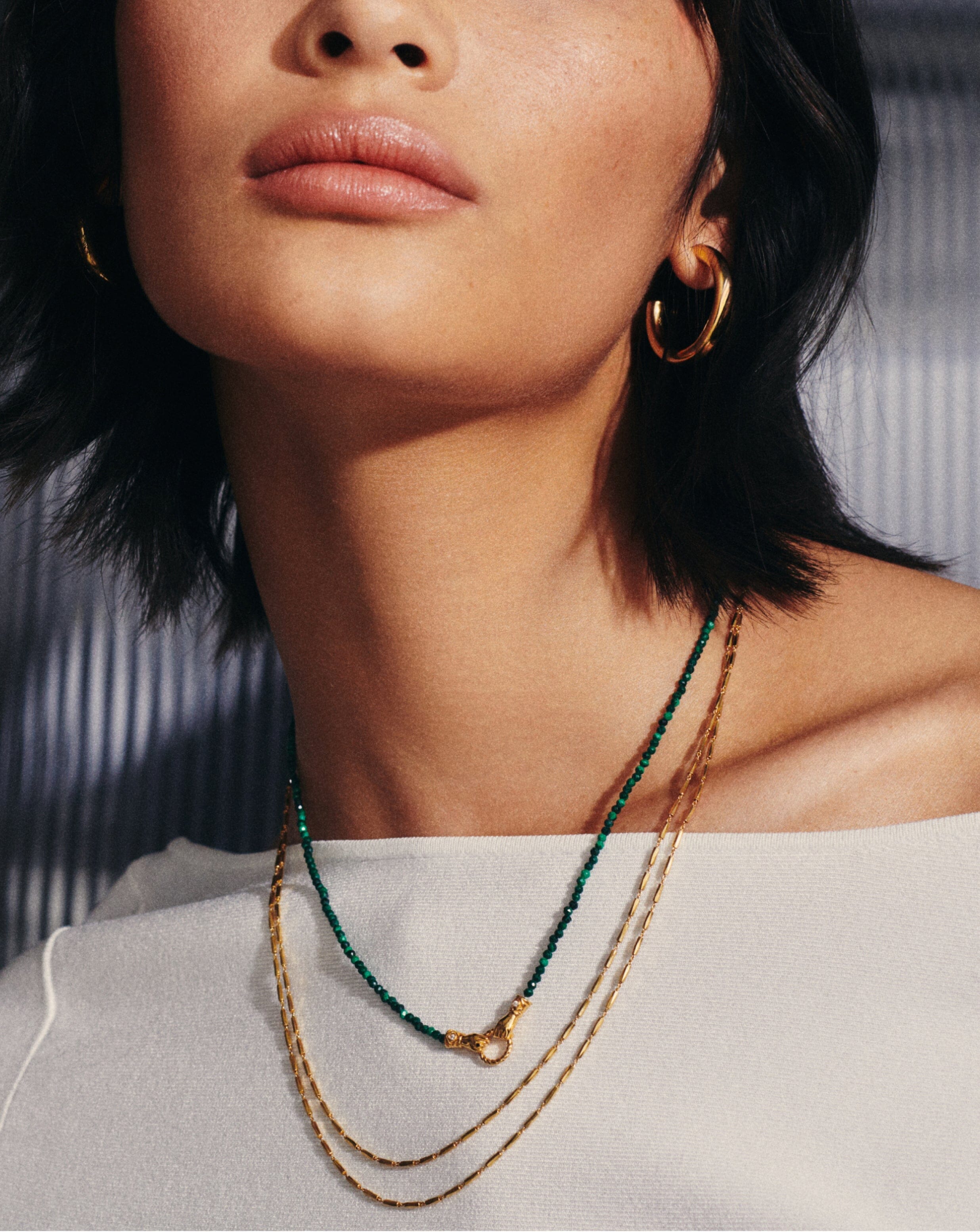 Harris Reed In Good Hands Mini Beaded Gemstone Necklace | 18k Gold Plated/Malachite