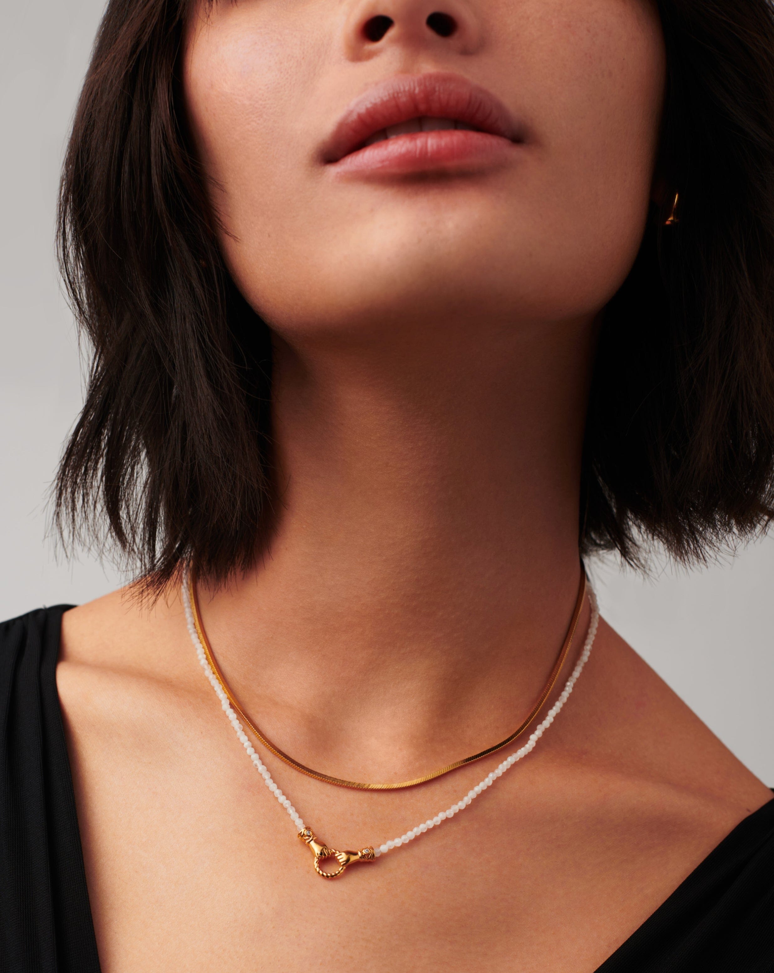 Harris Reed In Good Hands Mini Beaded Gemstone Necklace | 18k Gold Plated/Rainbow Moonstone