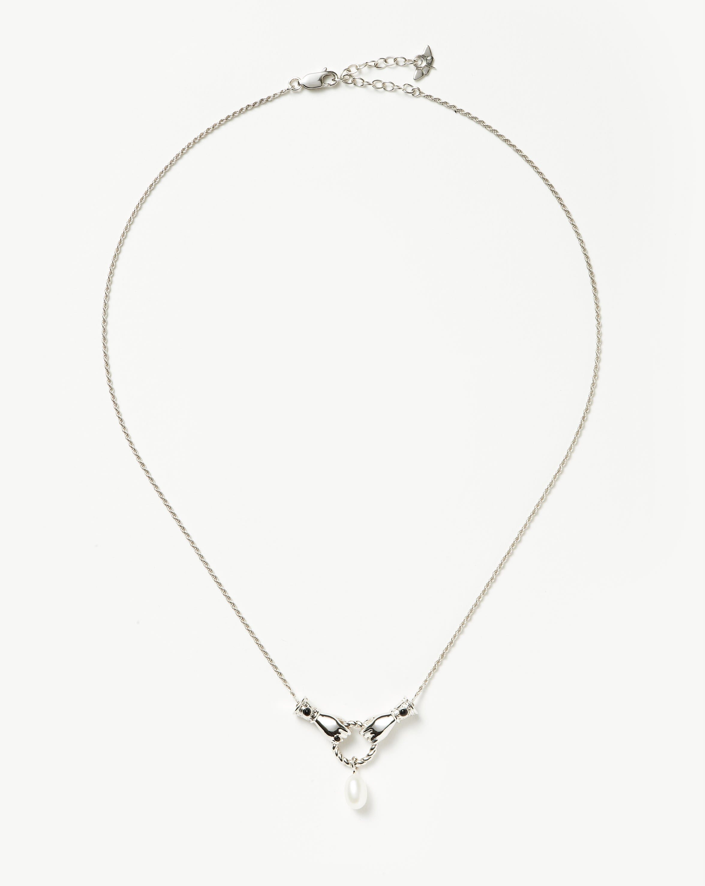 Harris Reed In Good Hands Drop Pendant Necklace | Silver Plated/Pearl & Black Onyx