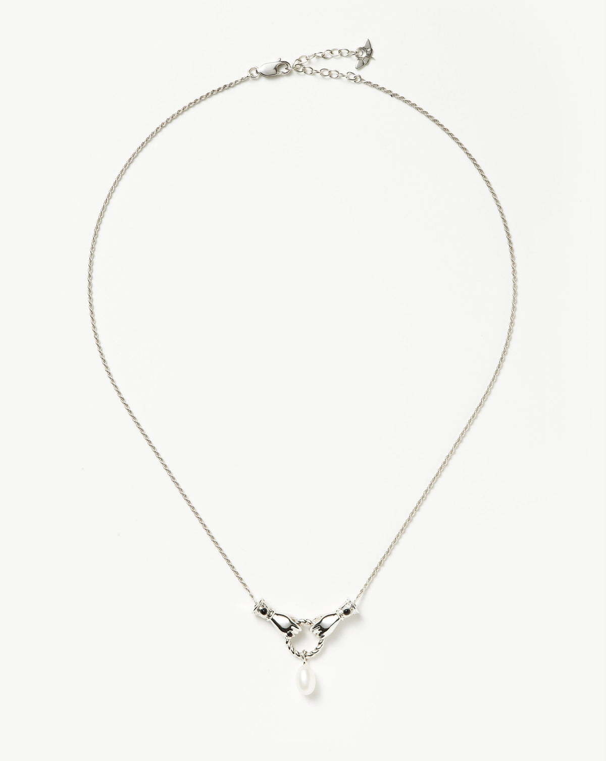 Harris Reed In Good Hands Drop Pendant Necklace | Silver Plated/Pearl & Black Onyx