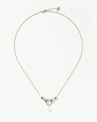 Harris Reed In Good Hands Drop Pendant Necklace | Silver Plated/Pearl & Black Onyx