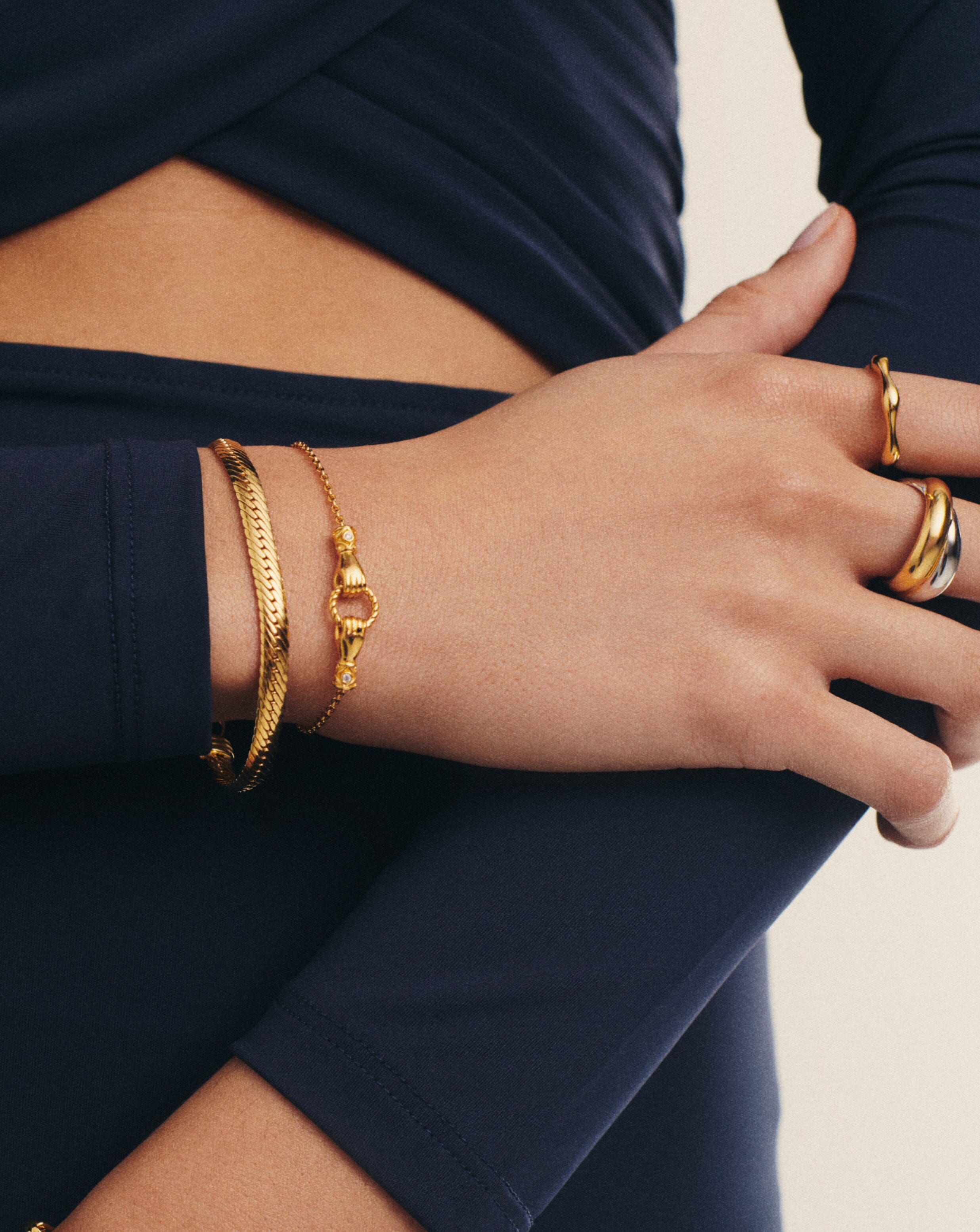 Harris Reed In Good Hands Slider Bracelet | 18k Gold Plated/Cubic Zirconia & Black Onyx