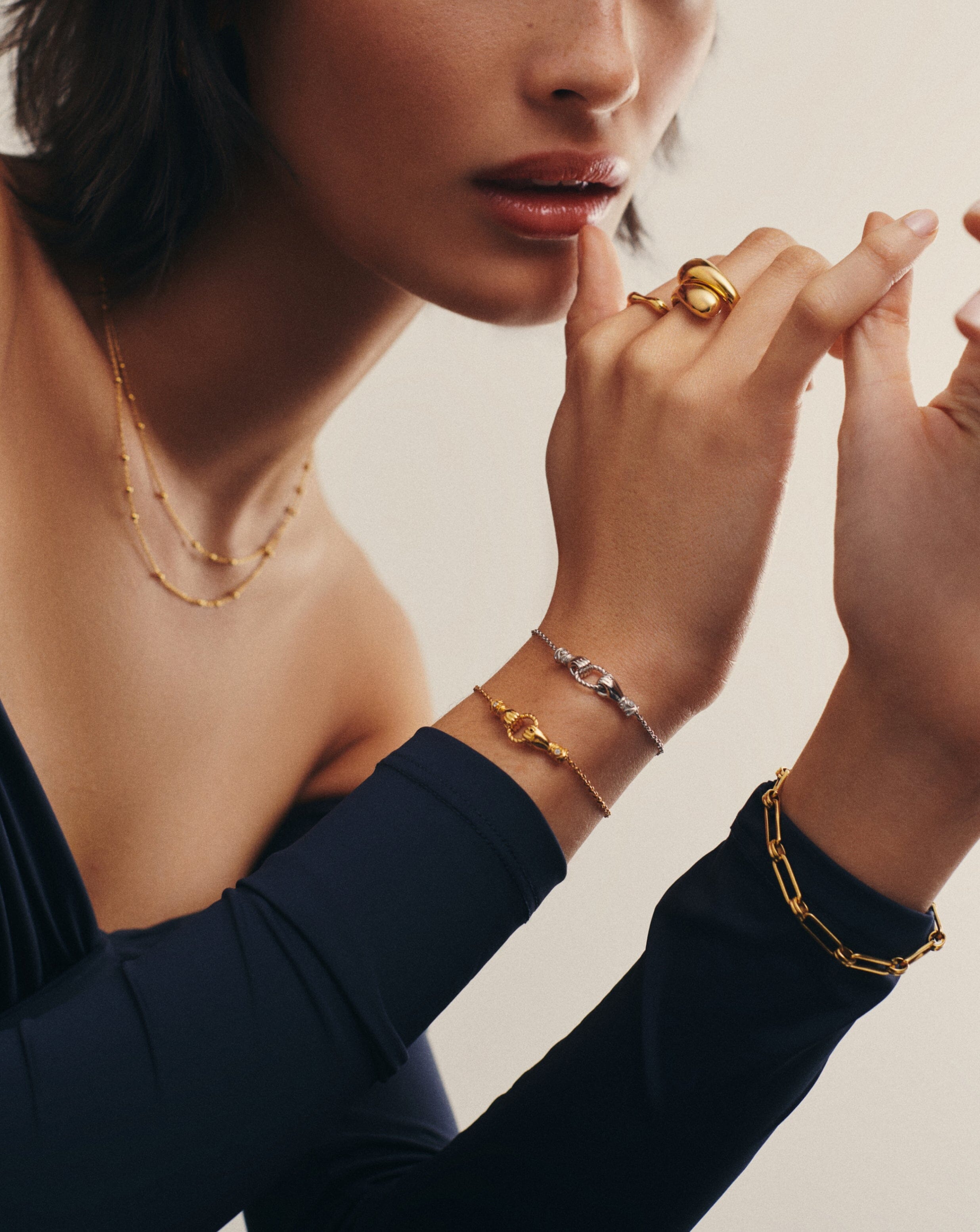 Harris Reed In Good Hands Slider Bracelet | 18k Gold Plated/Cubic Zirconia & Black Onyx