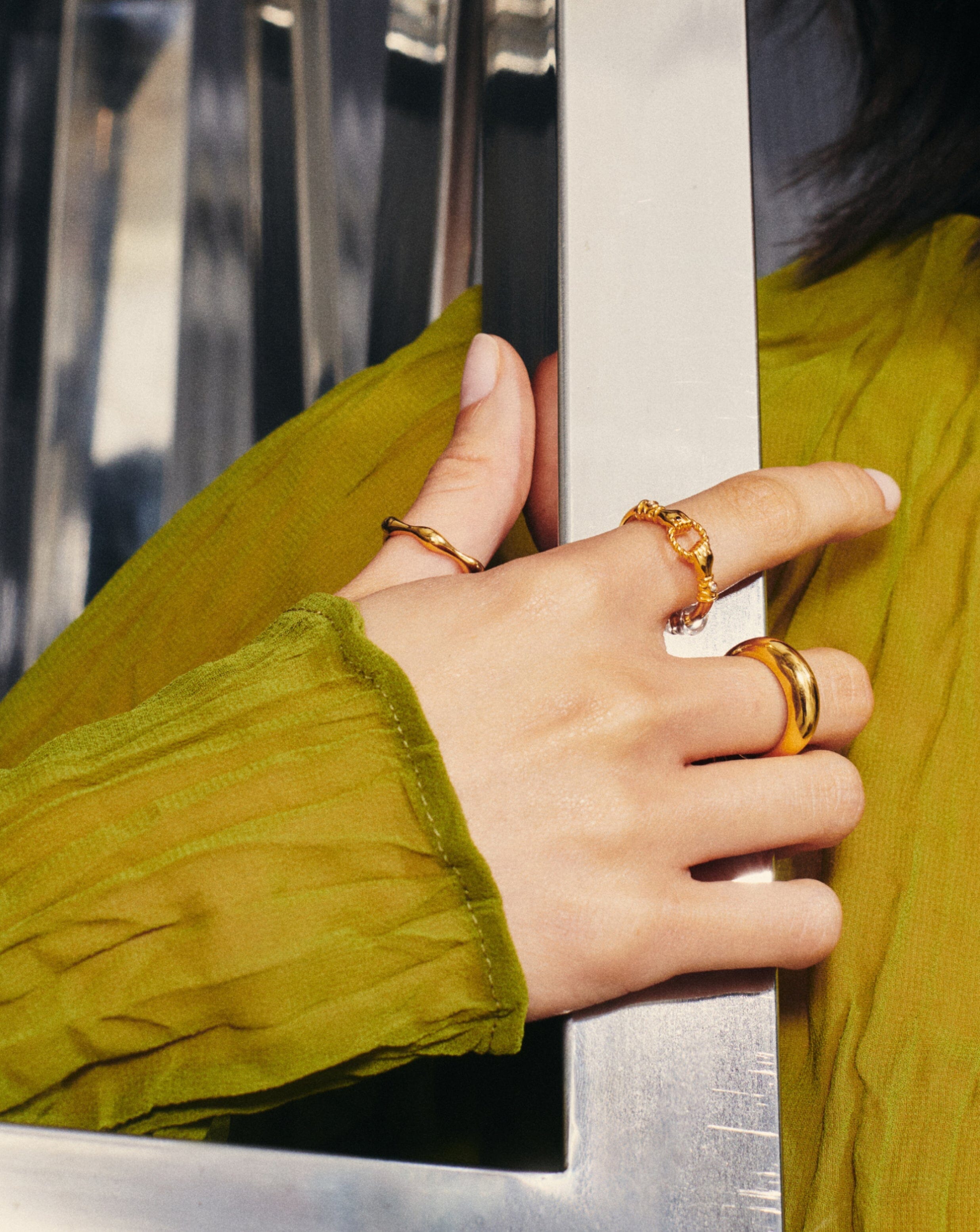 Harris Reed In Good Hands Stacking Ring | 18k Gold Plated/Cubic Zirconia & Black Onyx