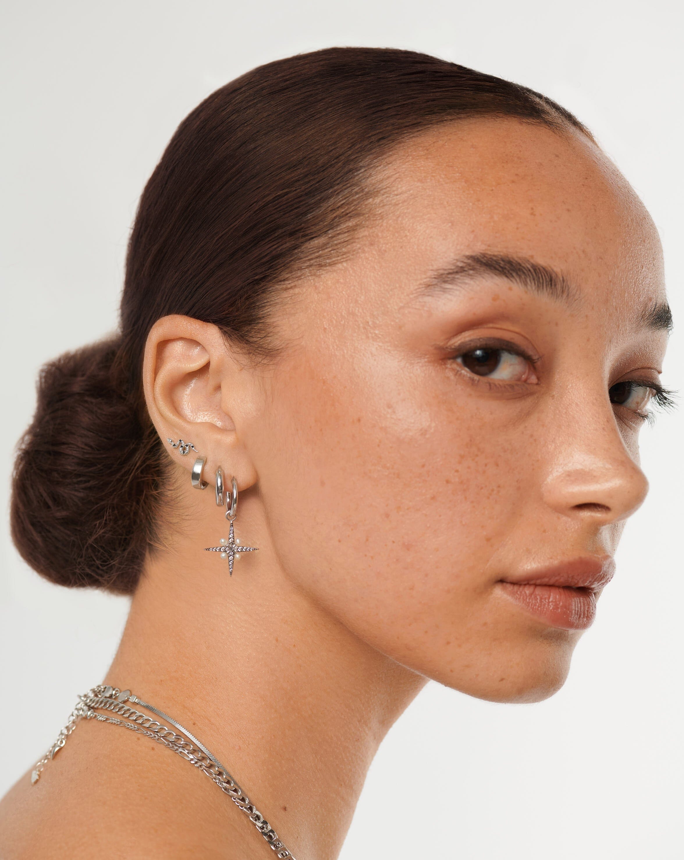 Harris Reed Serpent Single Stud Earring | Sterling Silver/Black Spinal