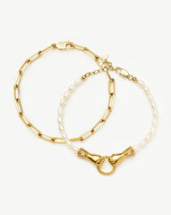 In Good Hands Pearl & Chain Bracelet Set | 18k Gold Plated / Pearl & Black Onyx