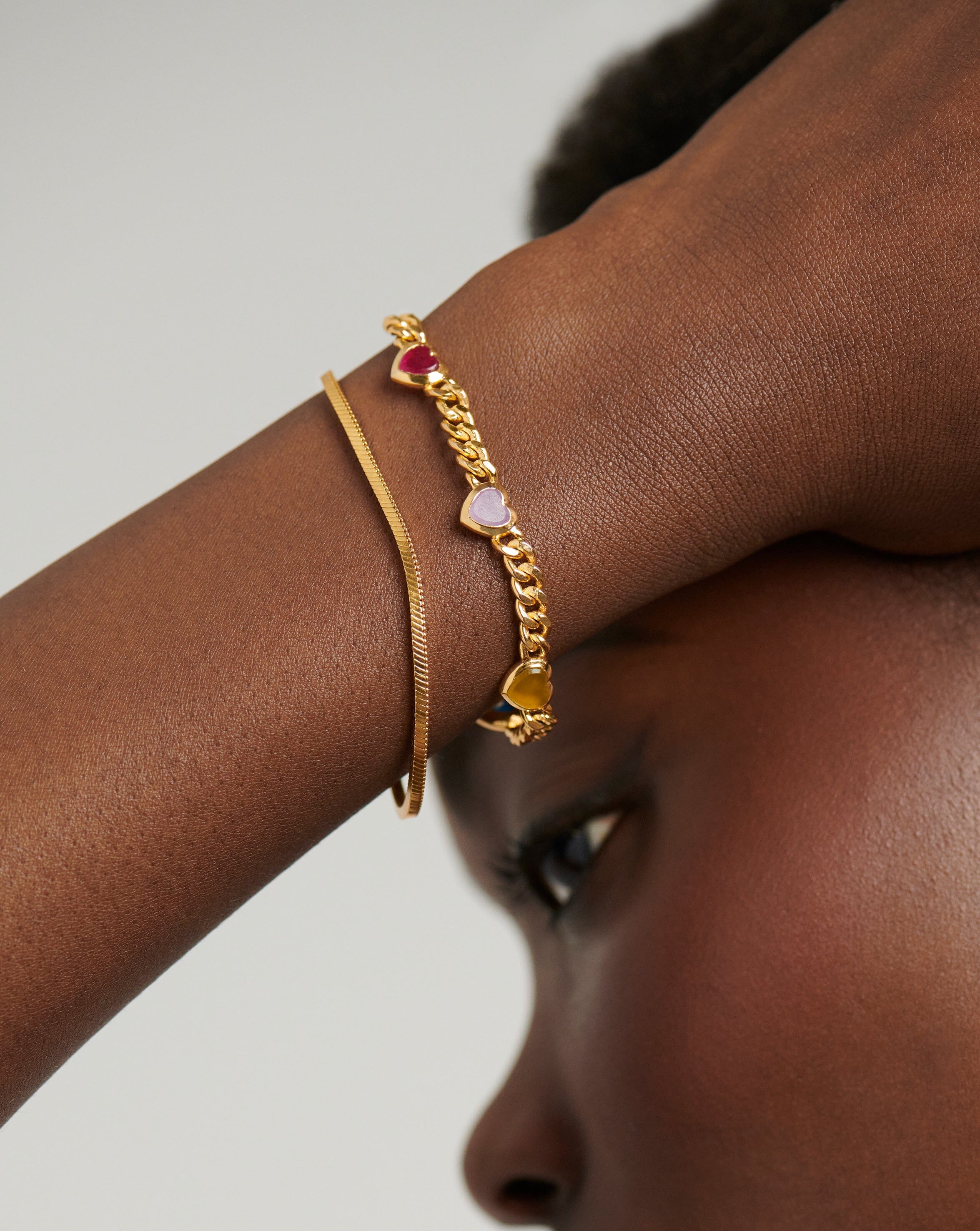 Jelly Heart Gemstone Charm Bracelet | 18k Gold Plated/Multi Quartz