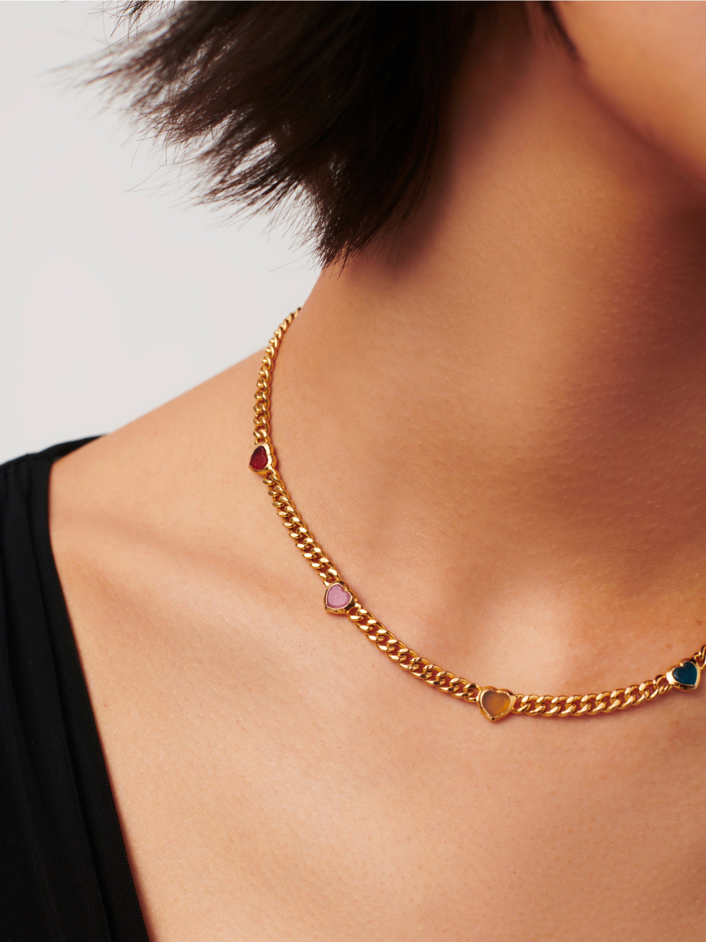 Jelly Heart Gemstone Charm Necklace | 18k Gold Plated/Multi Quartz