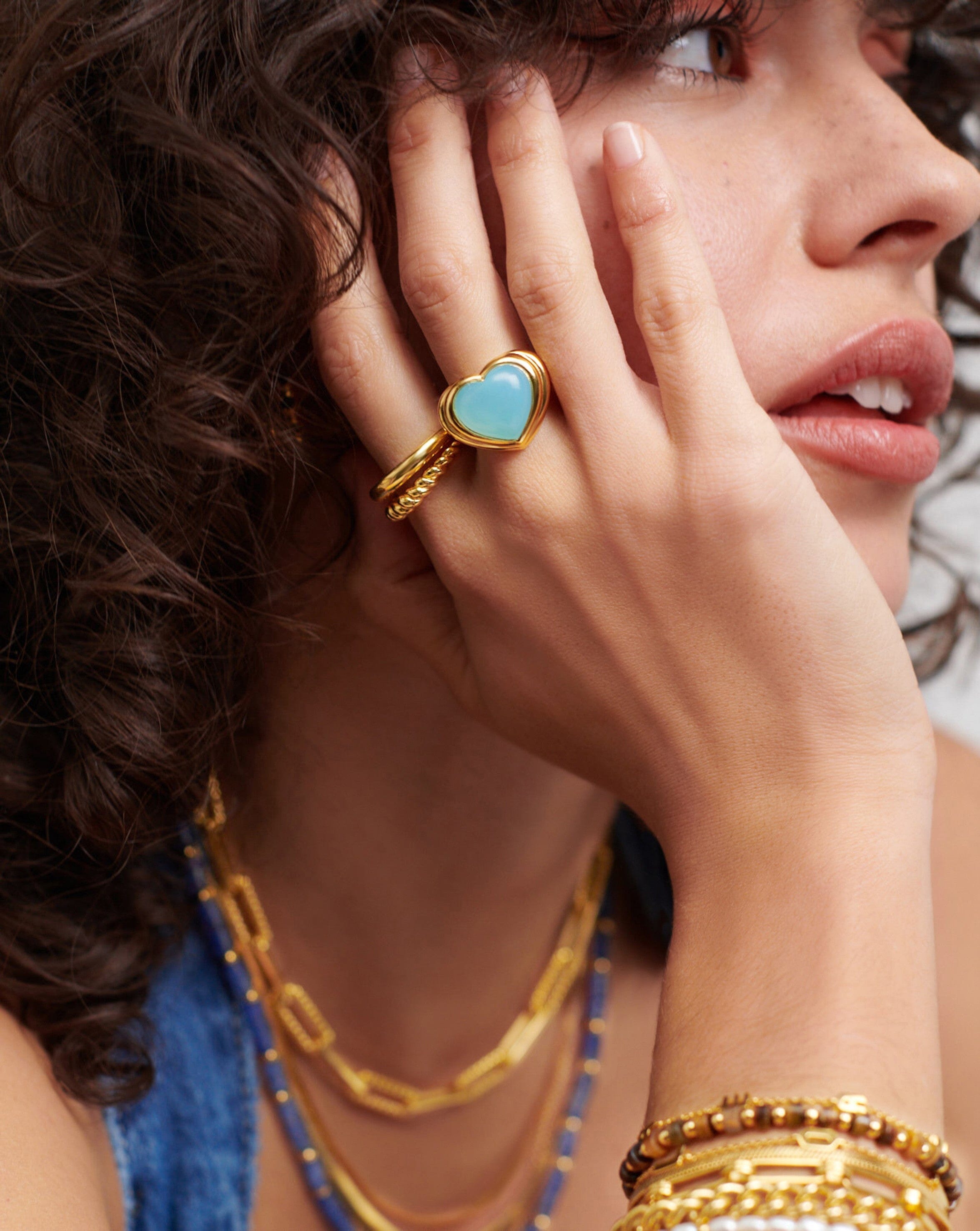 Jelly Heart Gemstone Ring | 18k Gold Plated/Aqua Chalcedony
