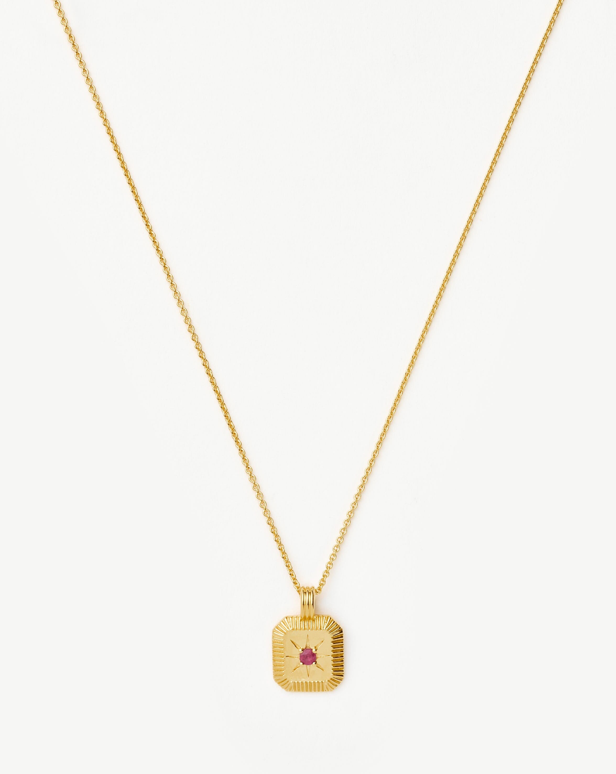 July Birthstone Pendant Necklace | 18k Gold Vermeil/Glass Filled Ruby
