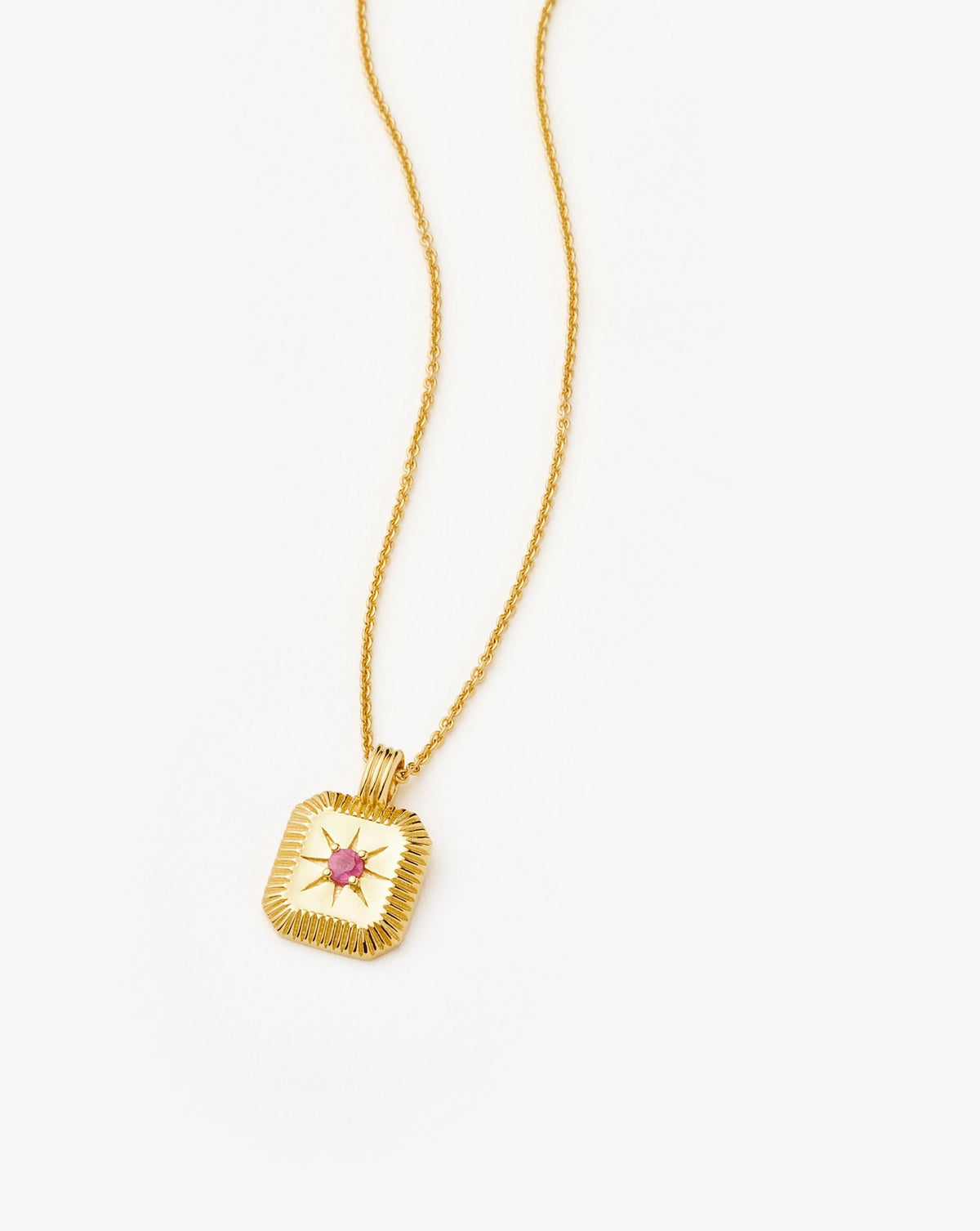 July Birthstone Pendant Necklace | 18k Gold Vermeil/Glass Filled Ruby