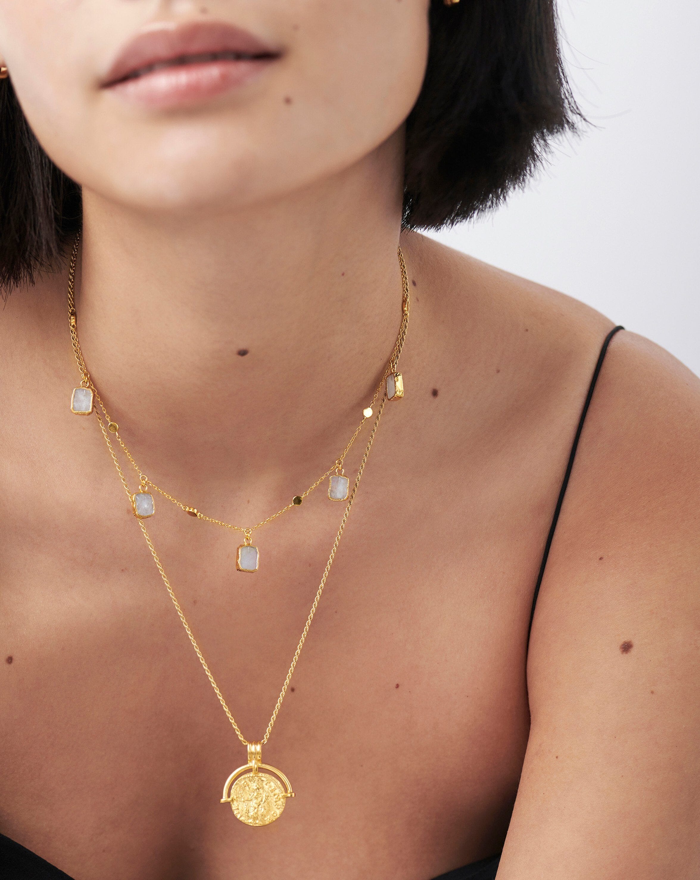 Lena Charm Choker | 18k Gold Vermeil/Rainbow Moonstone