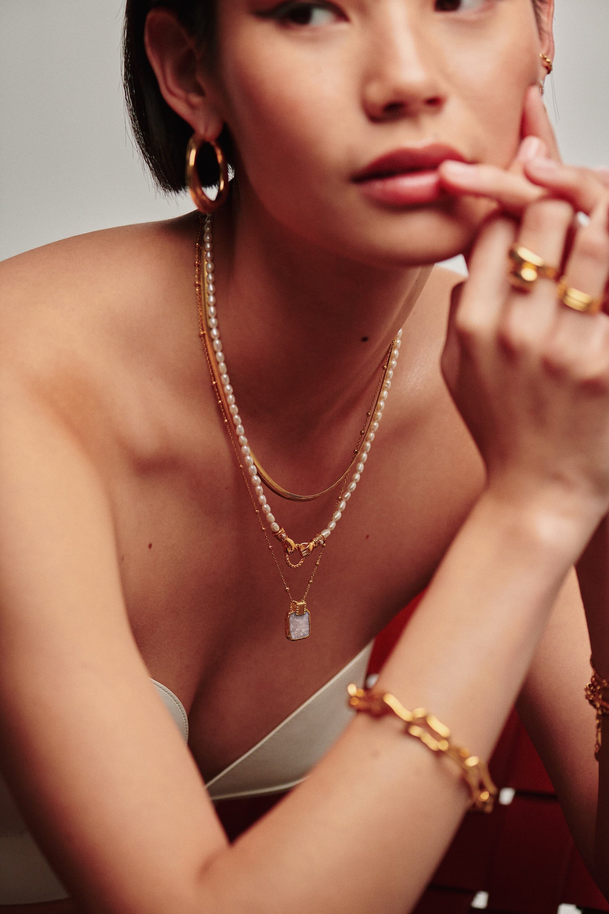 Lena Charm Necklace | 18k Gold Plated/Rainbow Moonstone