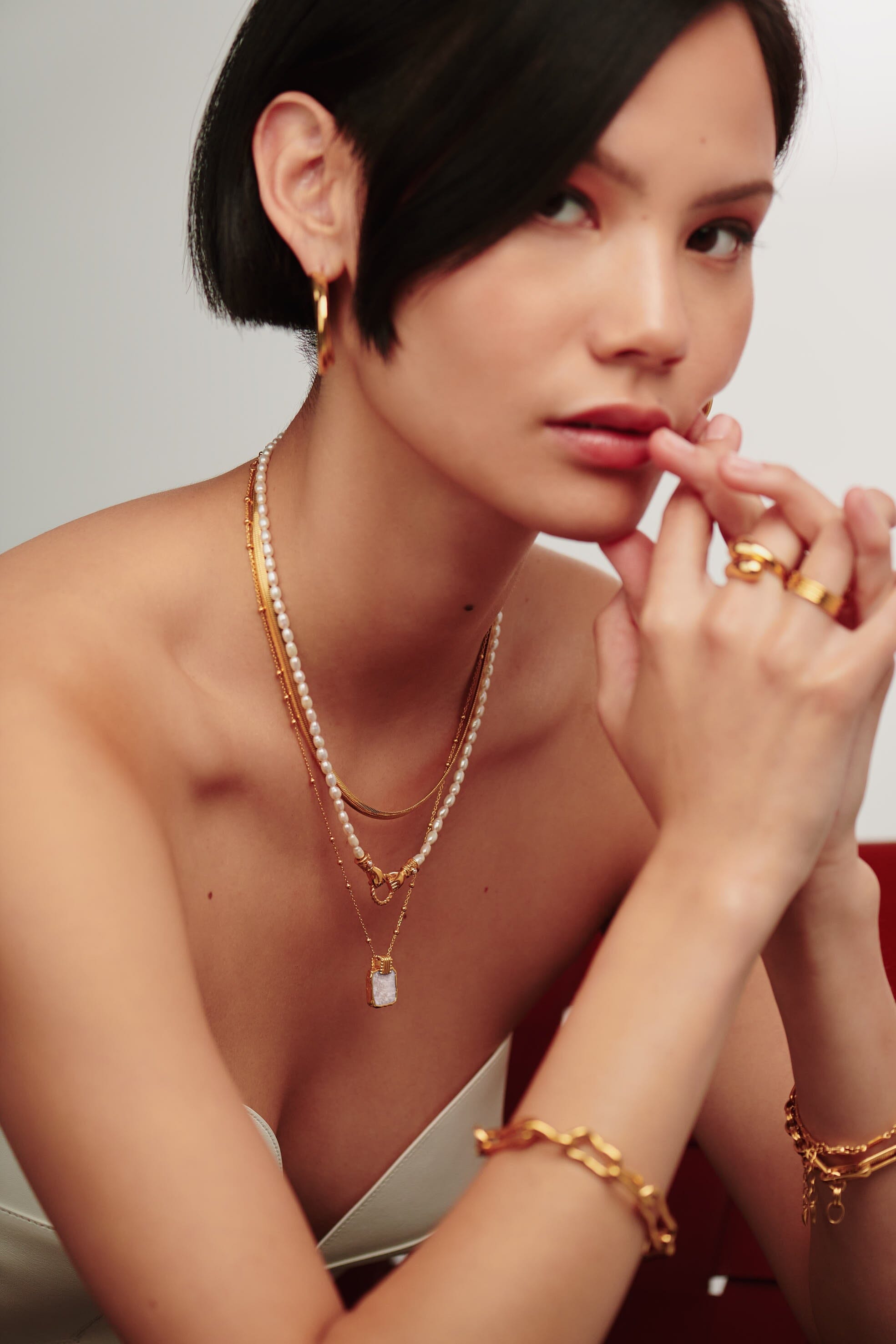 Lena Charm Necklace | 18k Gold Plated/Rainbow Moonstone